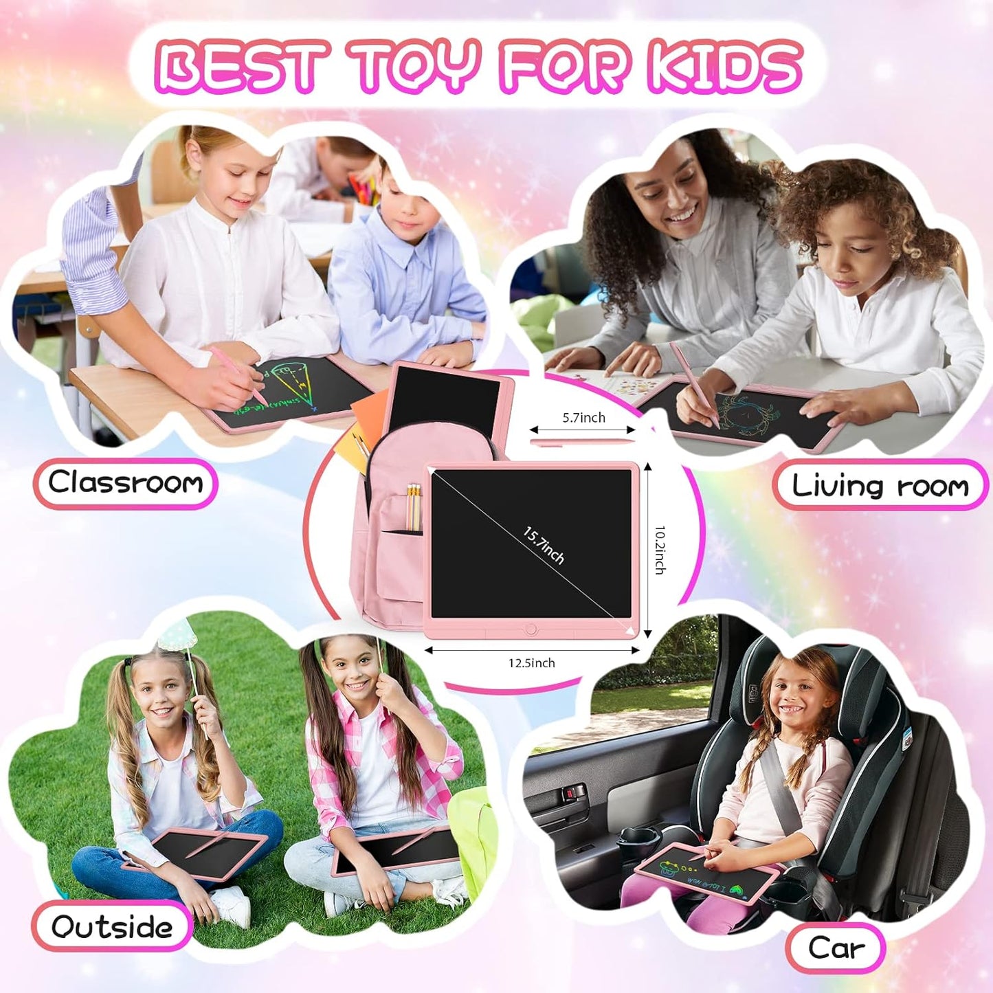 GIGART LCD Writing Tablet 15 Inch Drawing Tablet Magic Doodle Board Drawing Pad, Electronic Writing Board, Educational Toys Gifts for Kids and Adults at Home,School and Office (Pink)