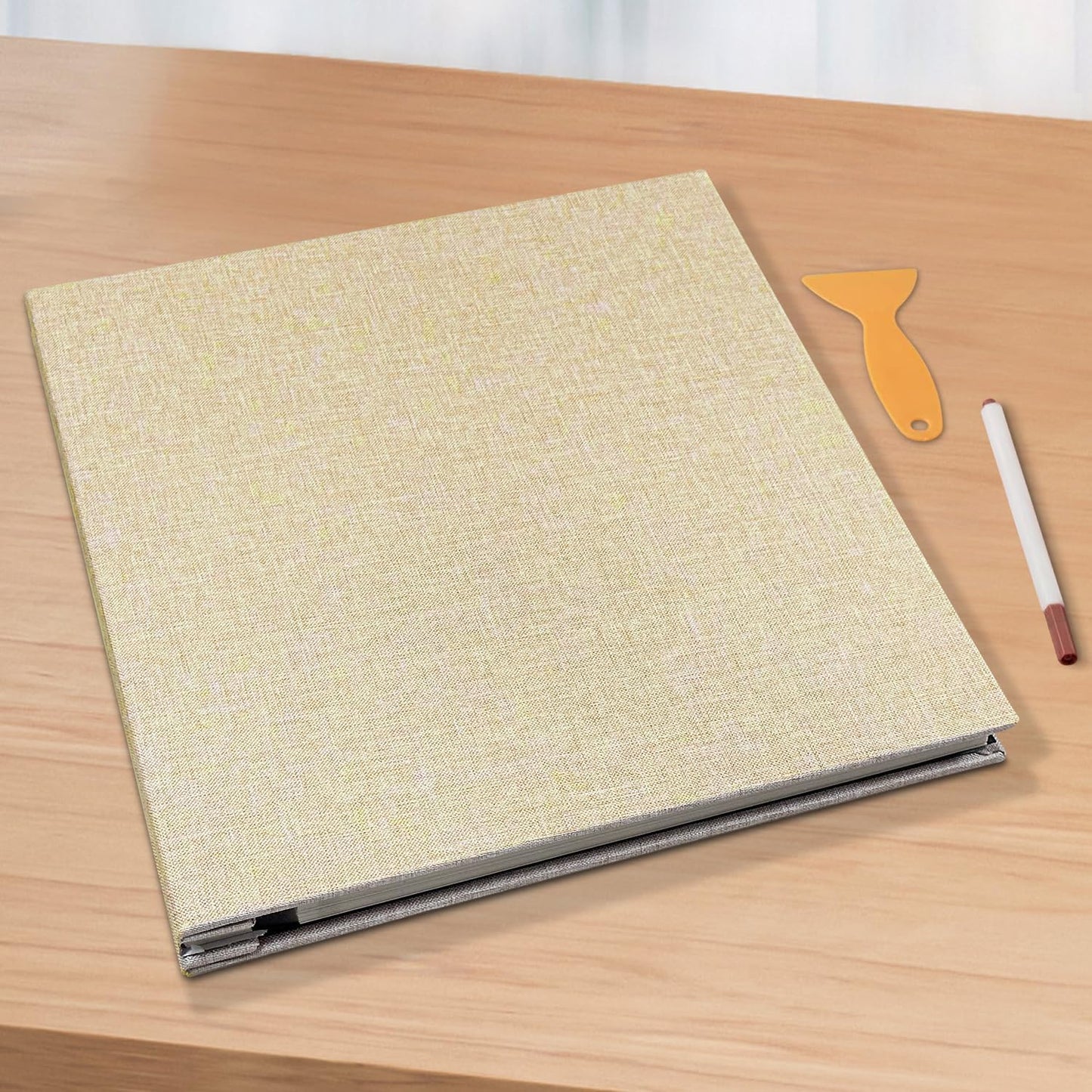 Large Photo Album Self Adhesive Scrapbook Album for 4×6 5×7 8×10 Pictures DIY Magnetic Linen Cover Album 40 Pages for Family Wedding Gifts with Metal Pen and Plastic Board