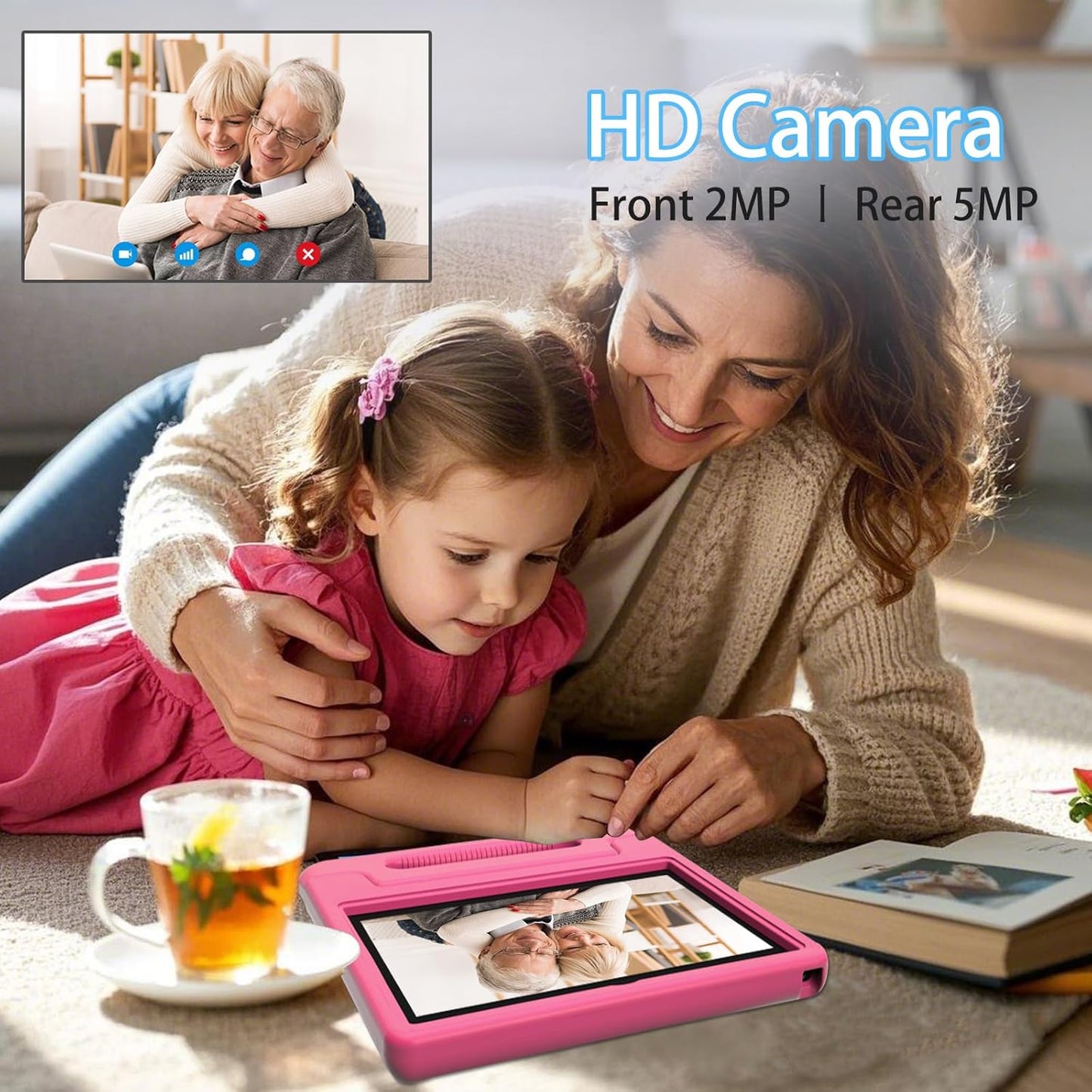 Tablet for Kids, 10 Inch Kids Tablet Android, 64GB, Octa-Core, WiFi 6, Big Battery, Google Kids Space, Parental Control 1280 * 800 HD Display Pink