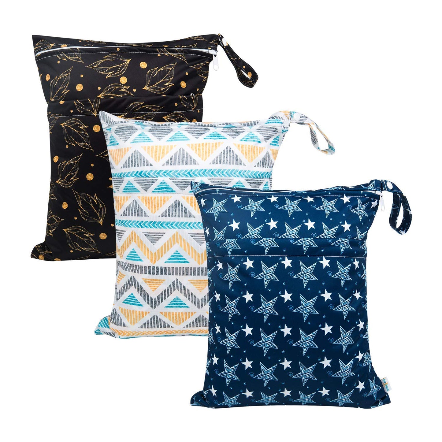 babygoal Wet Dry Bags for Baby Cloth Diapers, Washable Travel Bags, Beach, Pool, Gym Bag for Swimsuits & Wet Clothes with Two Zippered Pockets 3 Pack,3LN06