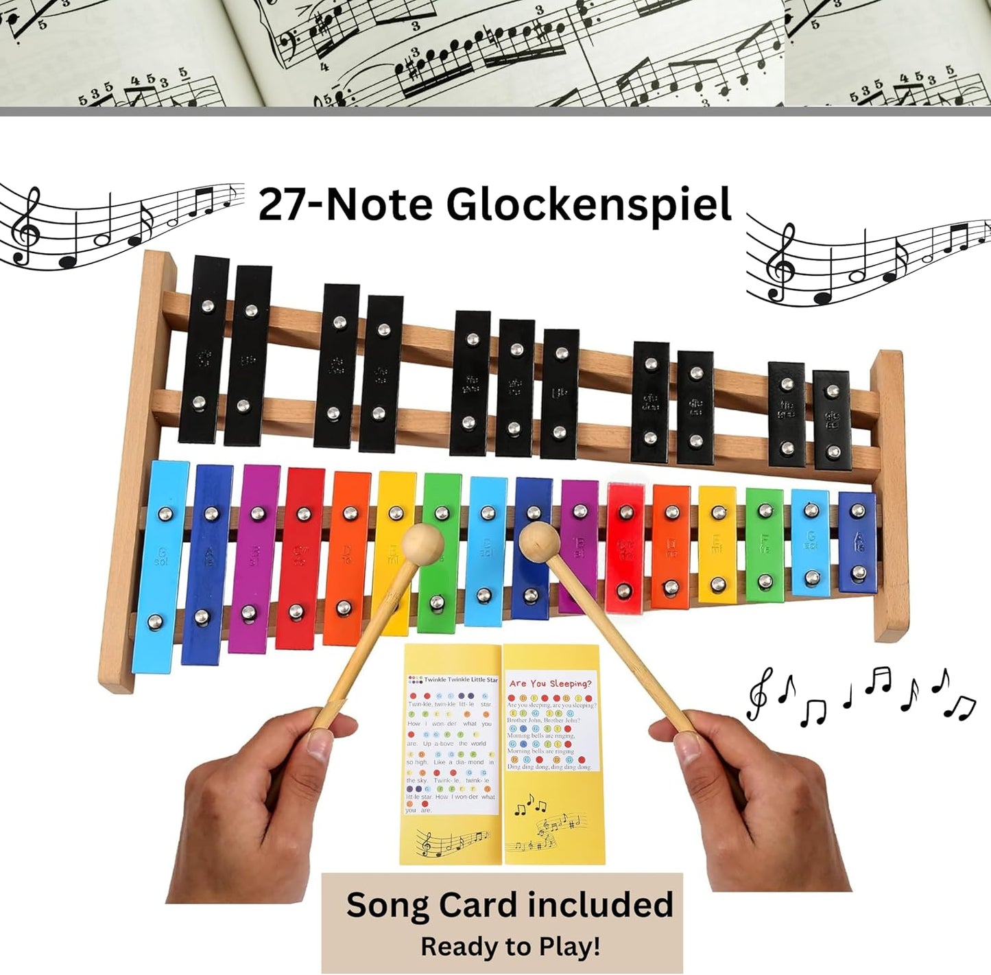 Xylophone + Rubber & Wooden Beaters| 27 Notes Glockenspiel for Adult & Kids| Professional Xylophone Instrument Music Teaching| Gifts Includes Song Book and Carry Case