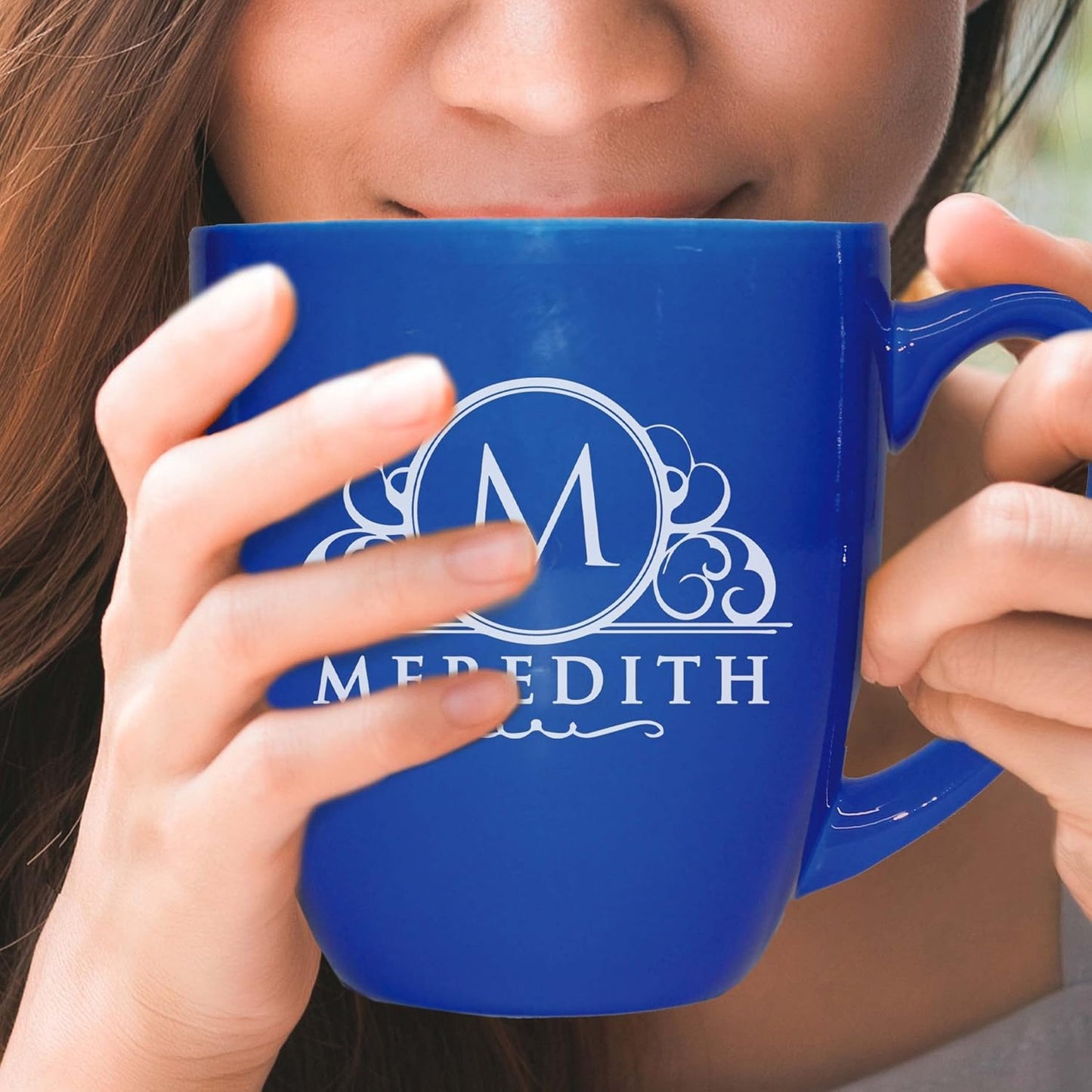 Custom Engraved Coffee Latte Mug - Personalized Coffee and Tea Cup (Blue)