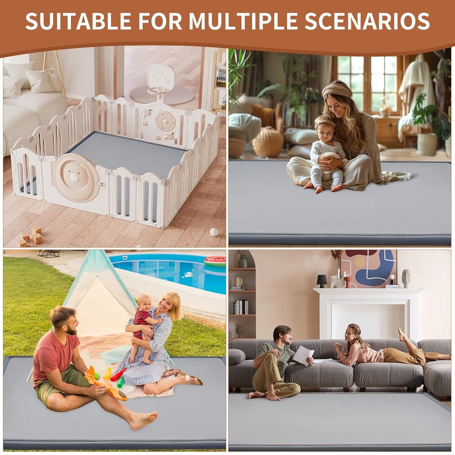 SUNYRISY 70x80in Baby Play Mat for Floor, 1.4in Thick Soft Memory Foam Crawling Tummy Time Mat for Toddlers Infants Kids, Non-Slip Bottom Baby Rugs for Nursery