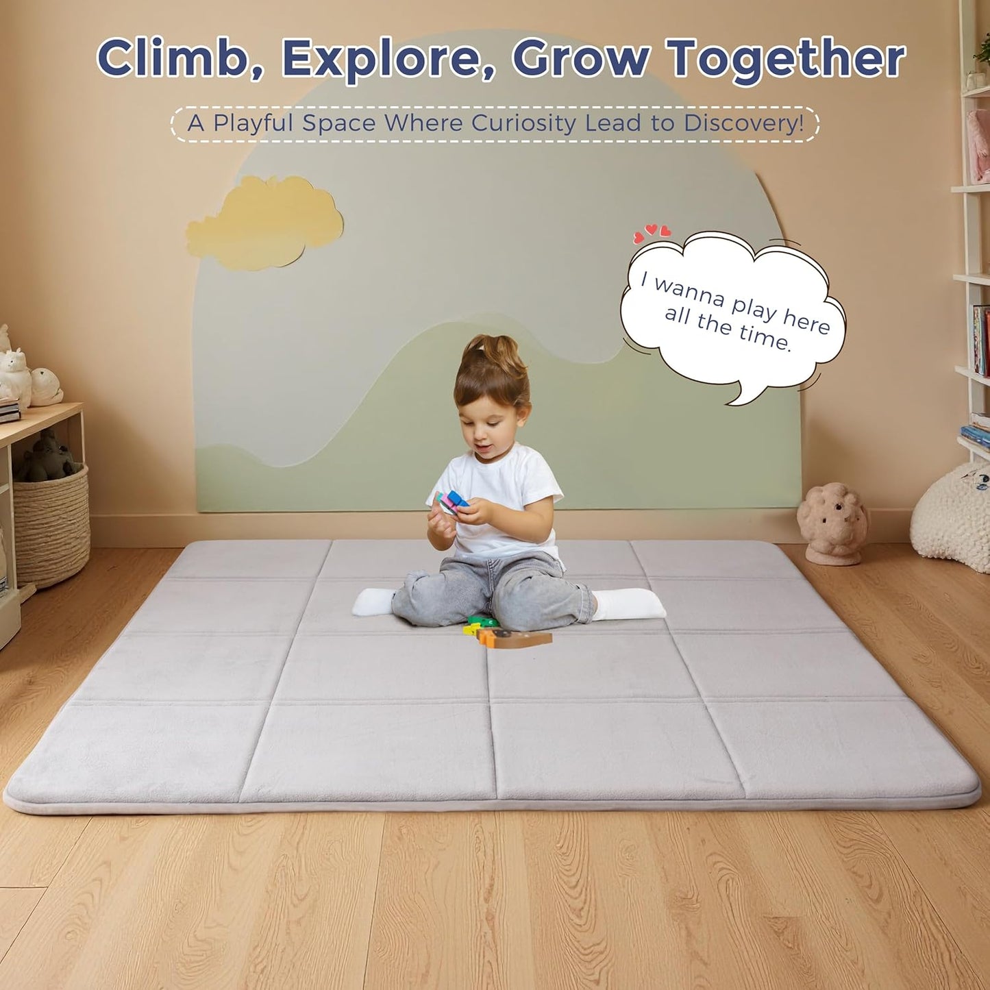 MAXYOYO 1.2" Thick Baby Play Mat for Floor, 78"x 78" Foldable Playpen Mat, Tummy Time Foam Mats Ultra Soft Support, Padded Carpet with Non-Slip Backing for Infant,Kids and Toddler Crawling, Grey