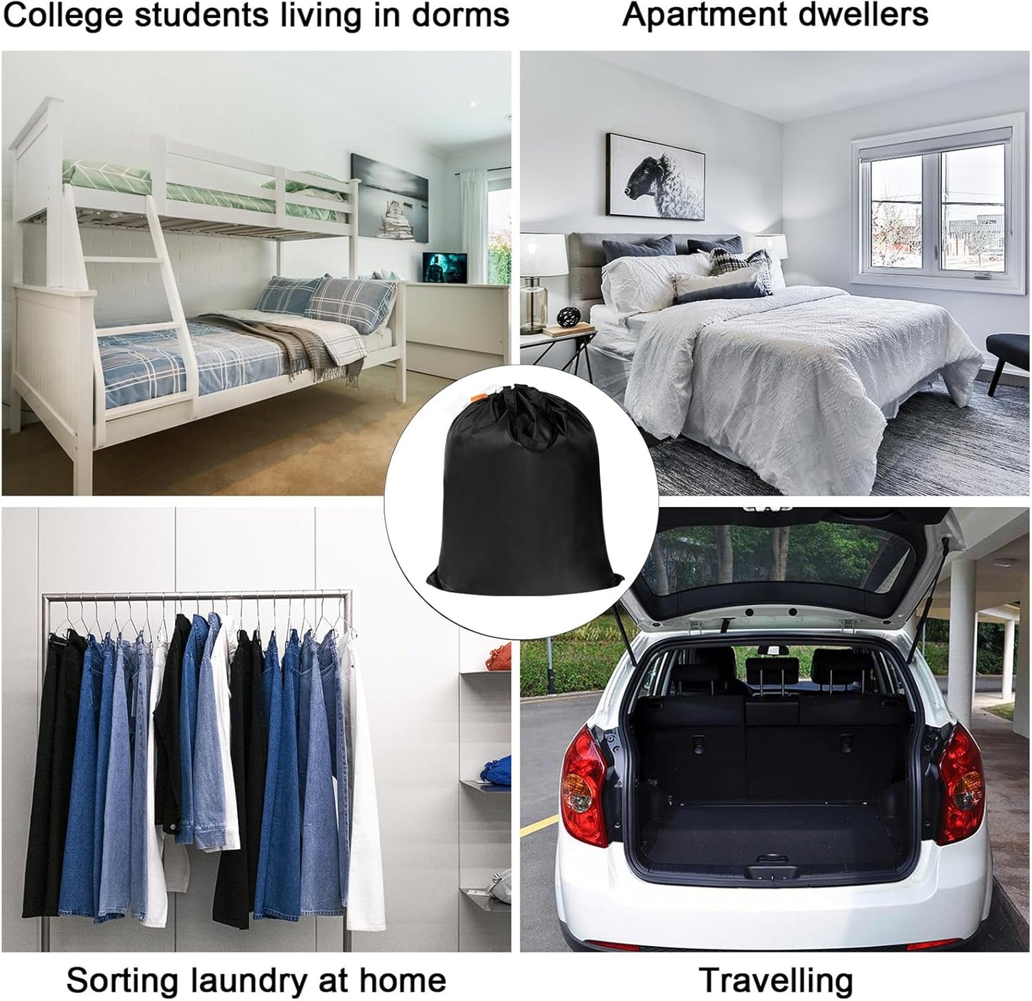 Polecasa Small Heavy Duty Laundry Bag with 130gsm Tear Resistant Fabric and Handles, Easy to Carry Durable Dirty Clothes Drawstring Bag, Perfect for College Dorm, Travel, 2 Pack 21”x24”,Black