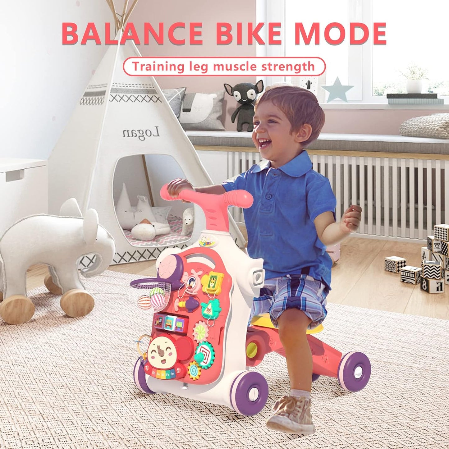 QDRAGON 5 in 1 Walker for Baby Girl, Baby Push Walkers, Assemble as Scooter/Motorbike/Activity Center/Detachable Panel, Walking Toys for Infants 6-12 Months, Red