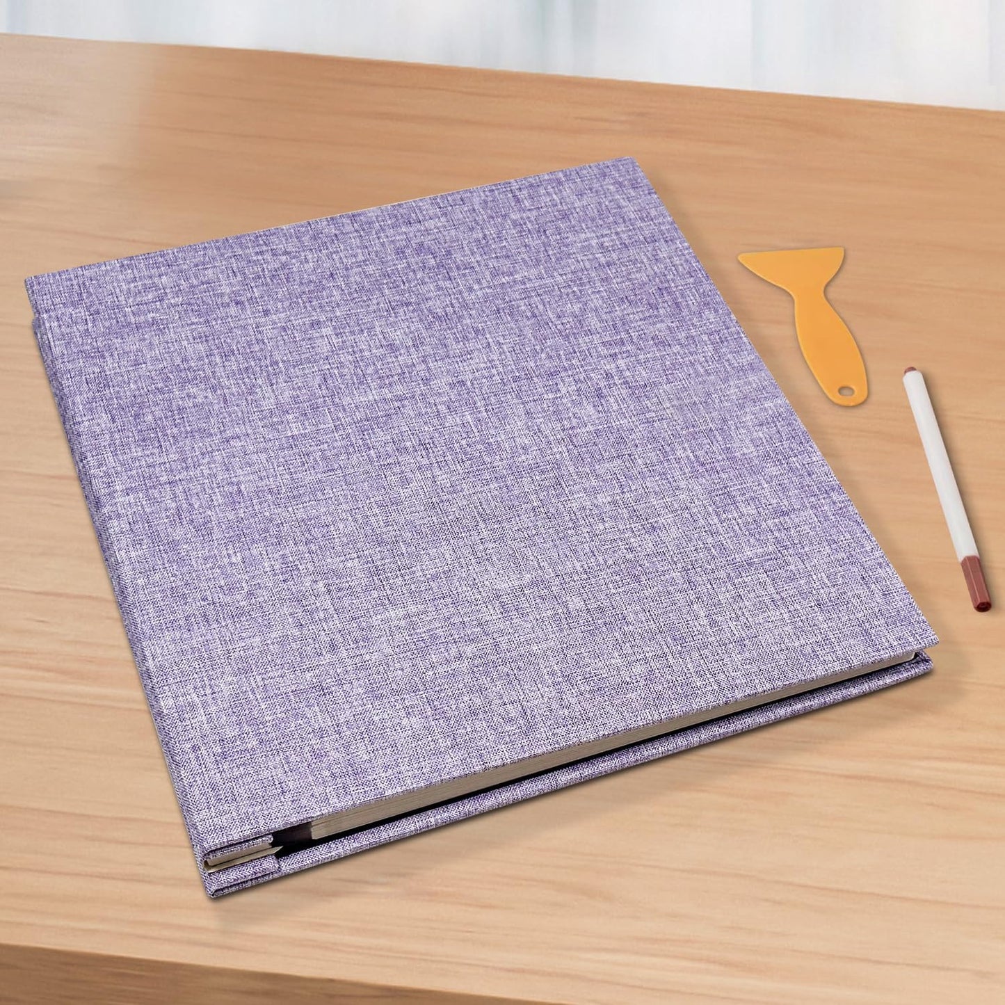 Large Photo Album Self Adhesive Scrapbook Album for 4×6 5×7 8×10 Pictures DIY Magnetic Linen Cover Album 60 Pages for Family Wedding Gifts with Metal Pen and Plastic Board
