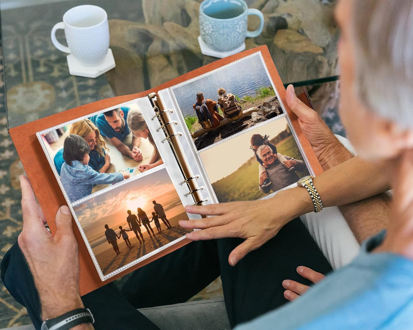 Genuine Leather Photo Album 4x6 for 300 Photos, with Writing Space of 40 Writing Paper, Binder Pocket, Travel Family Wedding Kids Graduation Ultrasound Baby Picture Album Scrapbook, Brown