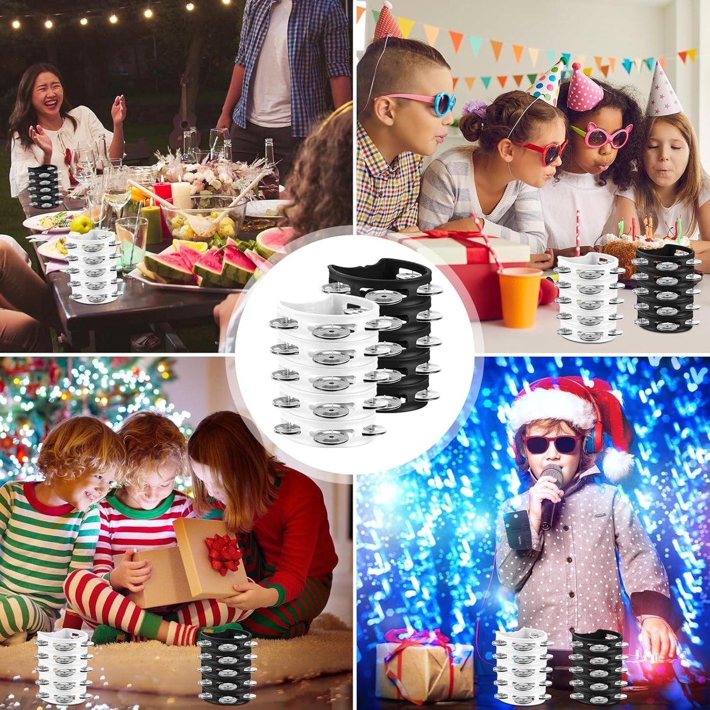 Yeshone 30 Pack Tambourine for Kids Adult Tamborines Musical Instrument Noise Makers 4 Bells Handheld Tambourines for Back to School Supplies Church Wedding Operation Christmas(Black and White)