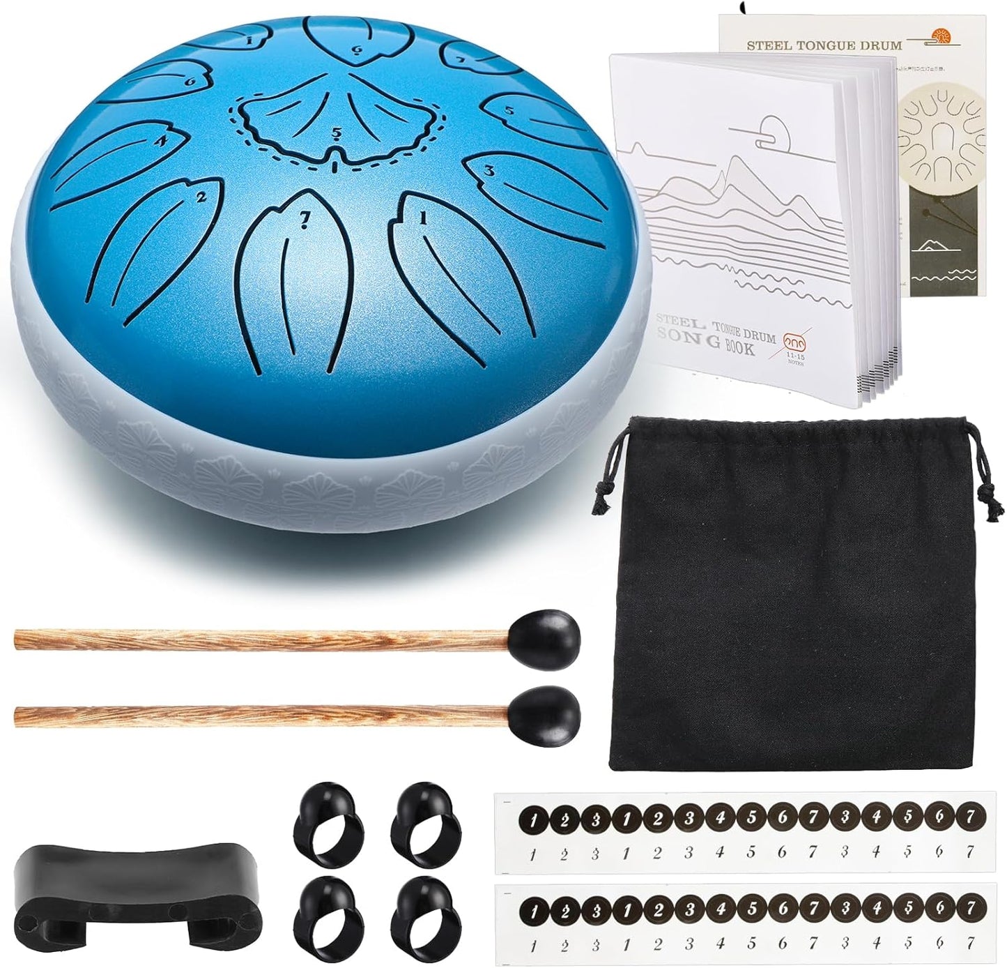 Steel Tongue Drum Percussion, 6 Inch 11 Notes Musical Instruments, Music Gifts for Family Friends (Blue)