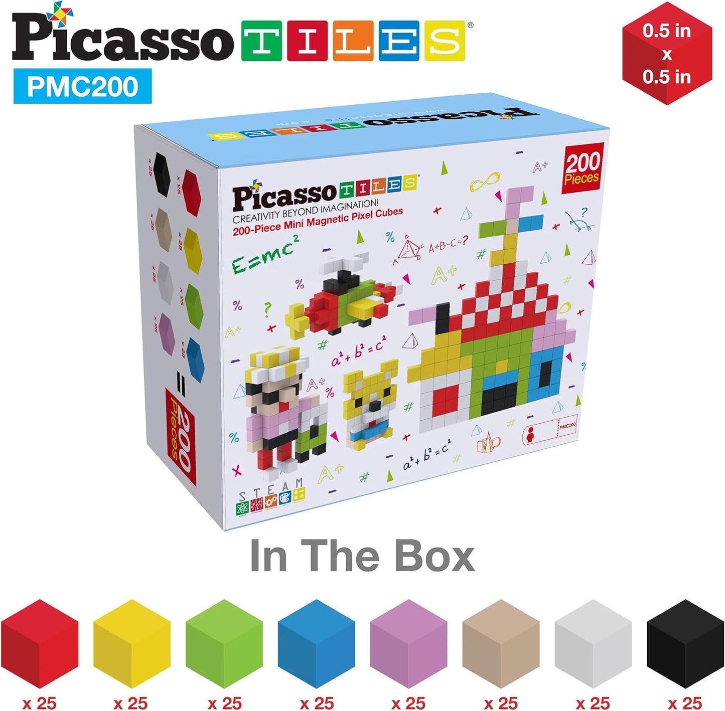 Picasso Cubes 0.5” Pixel Magnetic Puzzle Cube 200 Piece Mix & Match Sensory Toys STEAM Education Learning Building Block Magnets Children Construction Toy Set Stacking Magnet Creative Kit PMC200