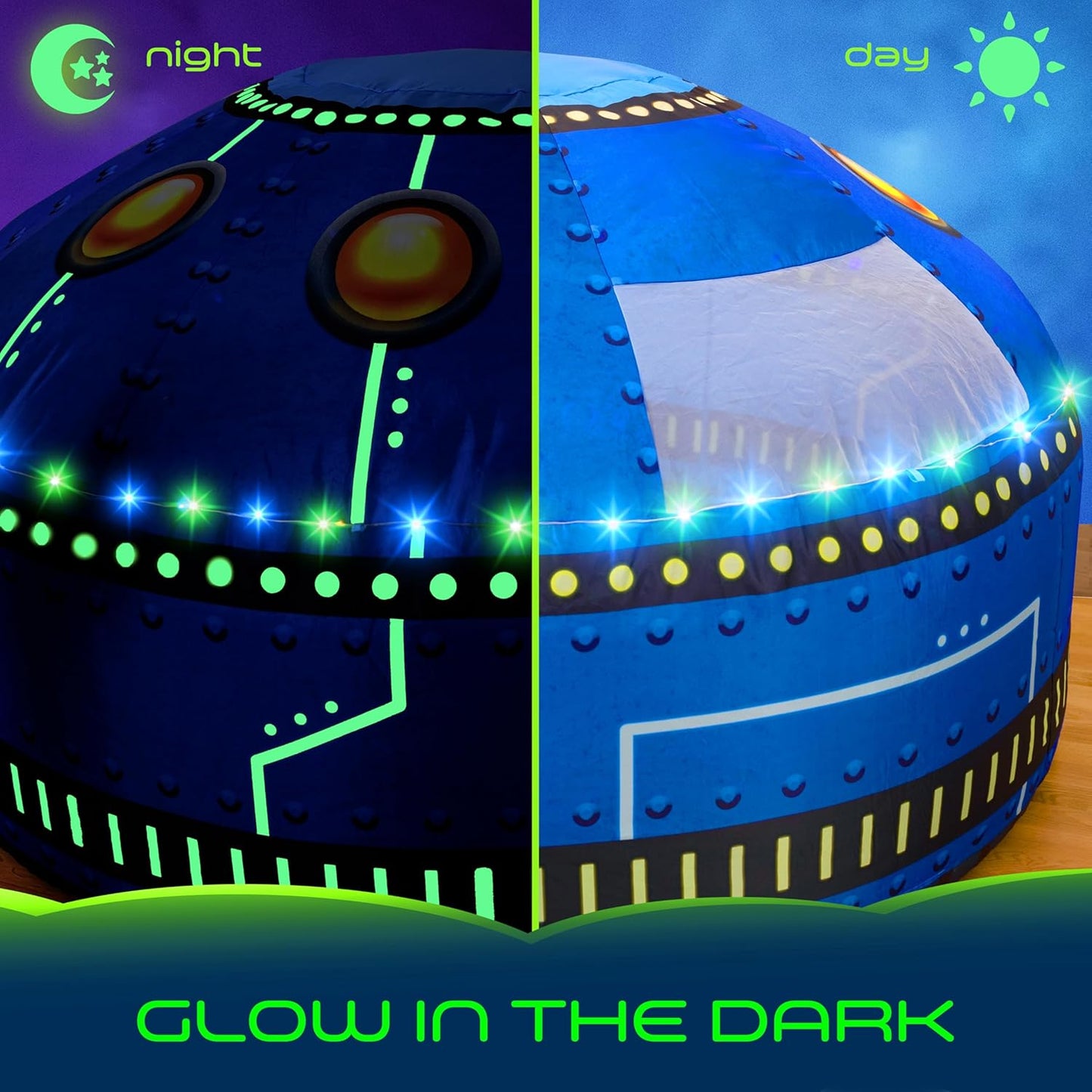 W&O Glowing UFO Aerodome with LED Lights & UFO Sound Button โ Glows in The Dark, Offering an Extraordinary Space Adventure for Kids Ages 3-12 (Fan Not Included)