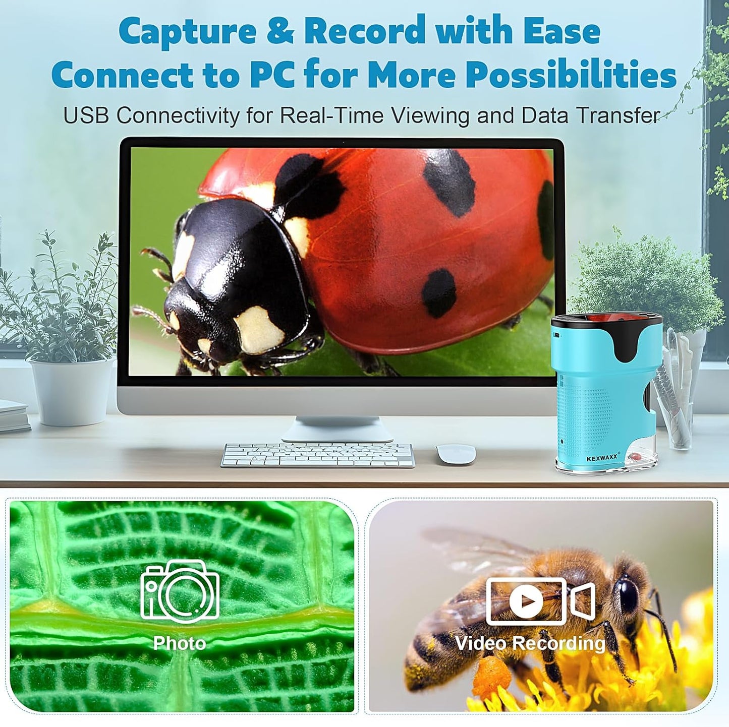 1000X Pocket Microscope for Kids - 4K 2.0" Screen, Digital Mini Scope with Slides Kit, Rechargeable Lab Handheld Portable Microscopes for Kids 4-12 Students Teens