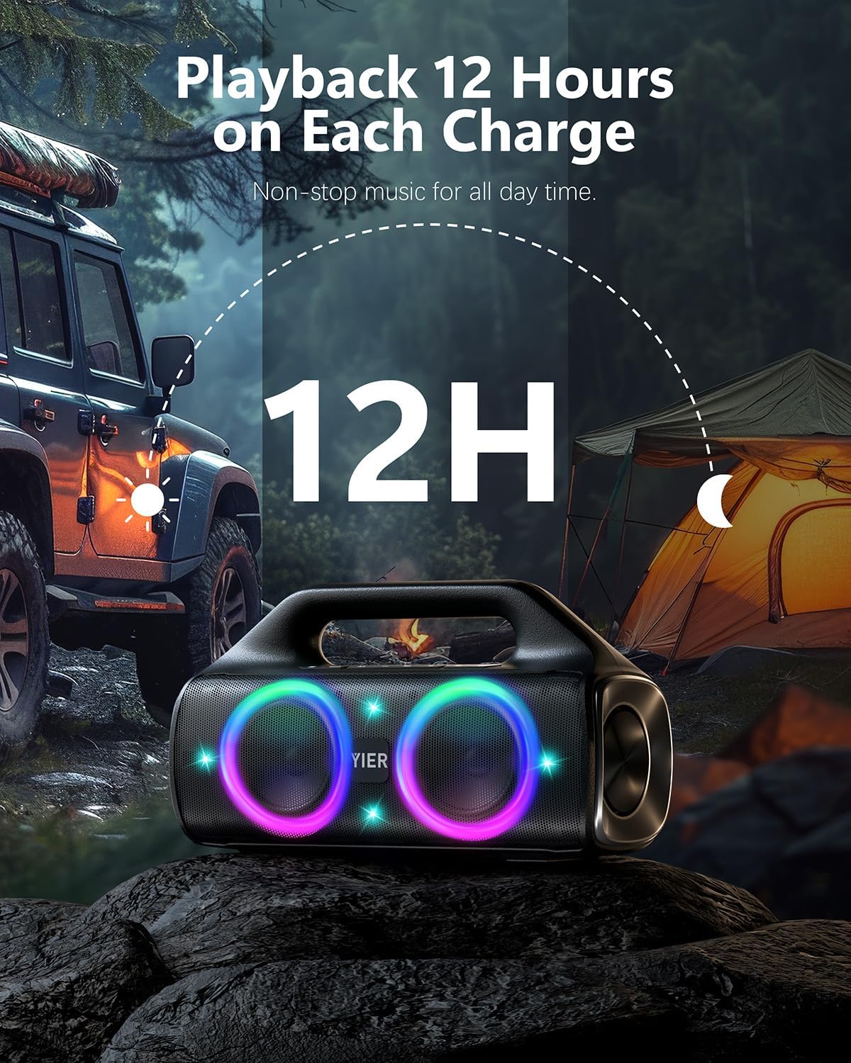 Speakers, 80w (Peak) Portable Wireless Speaker with Lights, Stereo Loud Sound, IP67 Waterproof, Deep Bass Outdoor Speakers Bluetooth 5.0 Dual Pairing for Home Party Beach Camping, Gifts