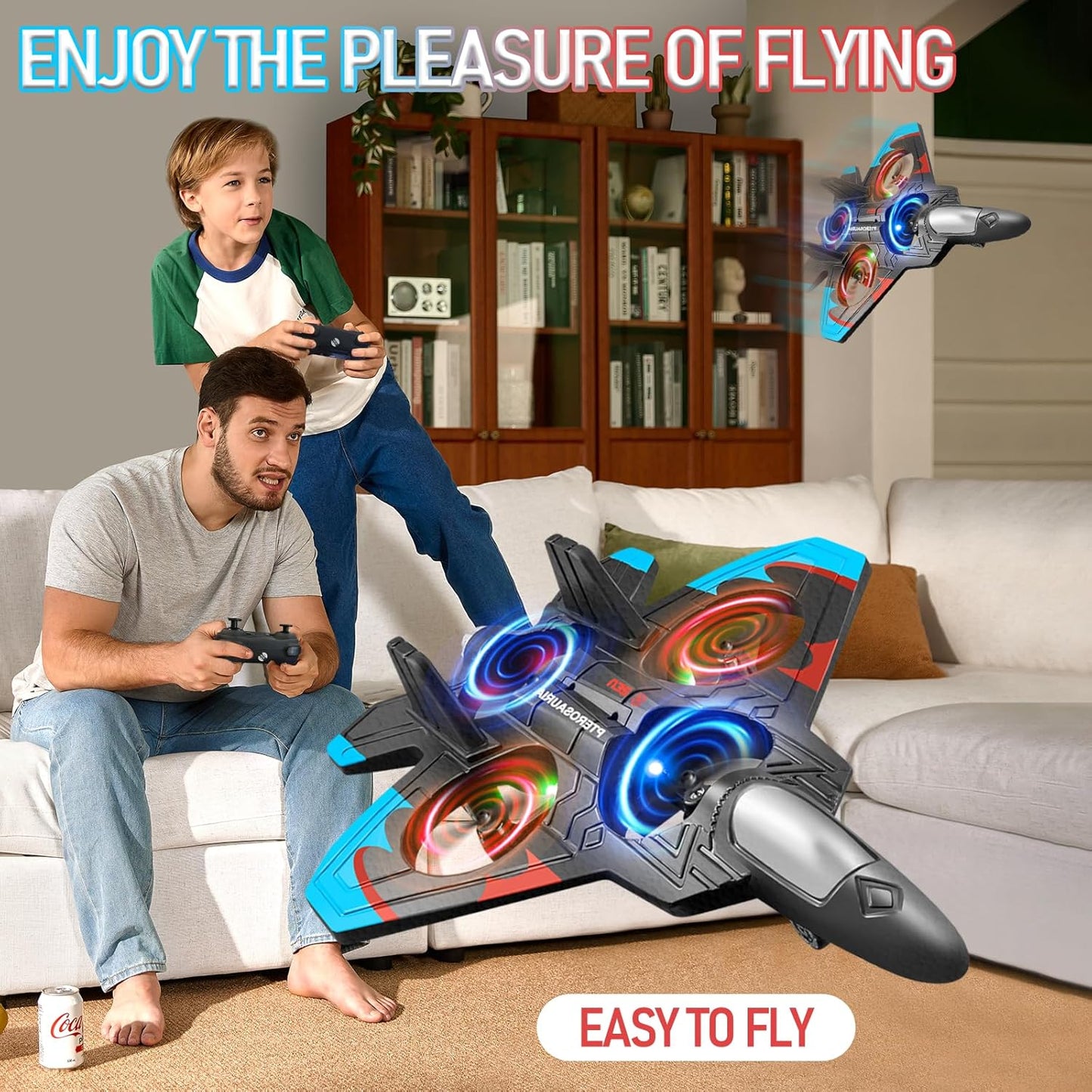 V32 Foam Remote Control Airplanes, 2.4Ghz 4CH RC Planes for Kids, RC Fighter Jet Toys with LED Light, 360° Flip, Auto Hover, Easy to Fly Remote Control Aircraft Toy Gift for Kids and Beginner