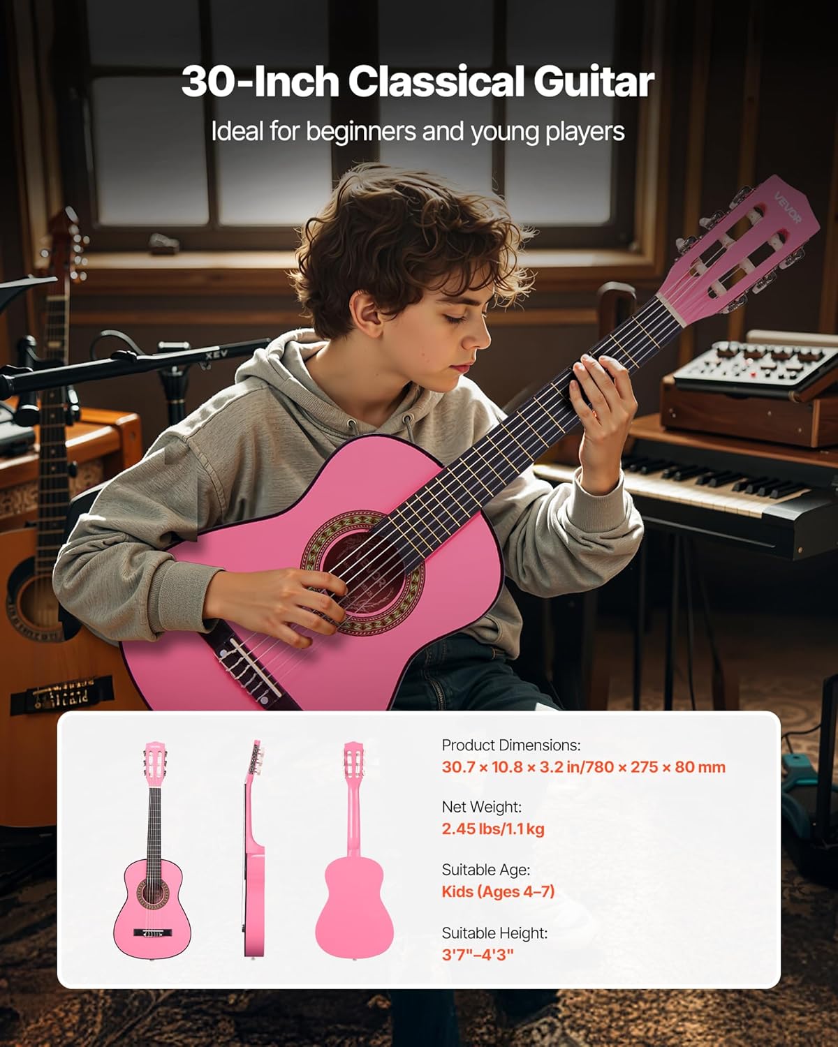 VEVOR Acoustic Guitar, Classical Guitar Starter Kit for Beginners, with Nylon Strings, Basswood Guitar, for Kids Adults Girls Boys Students