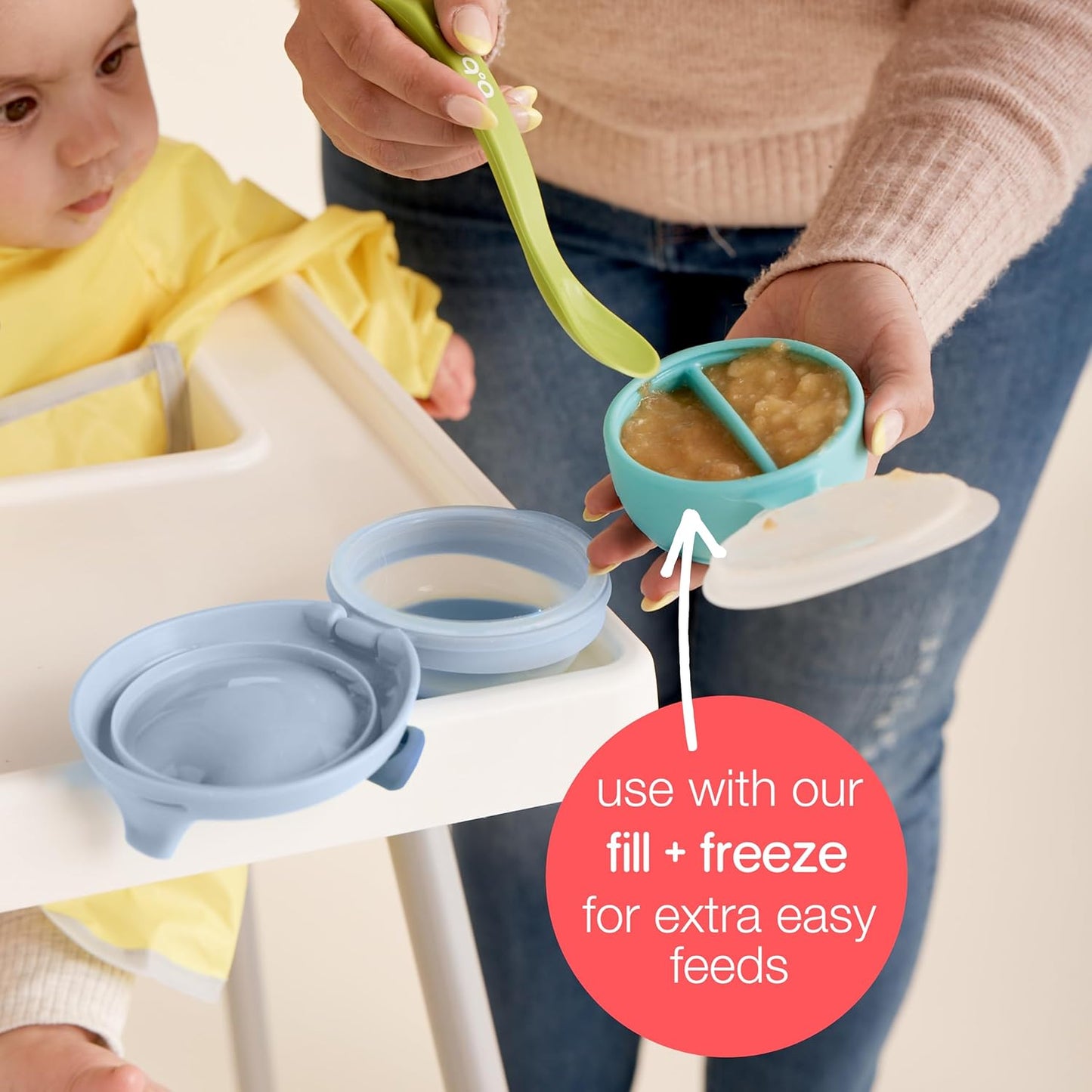 b.box Fill + Feed (Lullaby Blue) | Reusable Baby Food Pouch | For Babies & Toddlers 4m+ | Silicone/Nylon Pouch, BPA-Free Lid | Dishwasher & Microwave Safe | 110mL (3.7oz, ½ Cup) Capacity