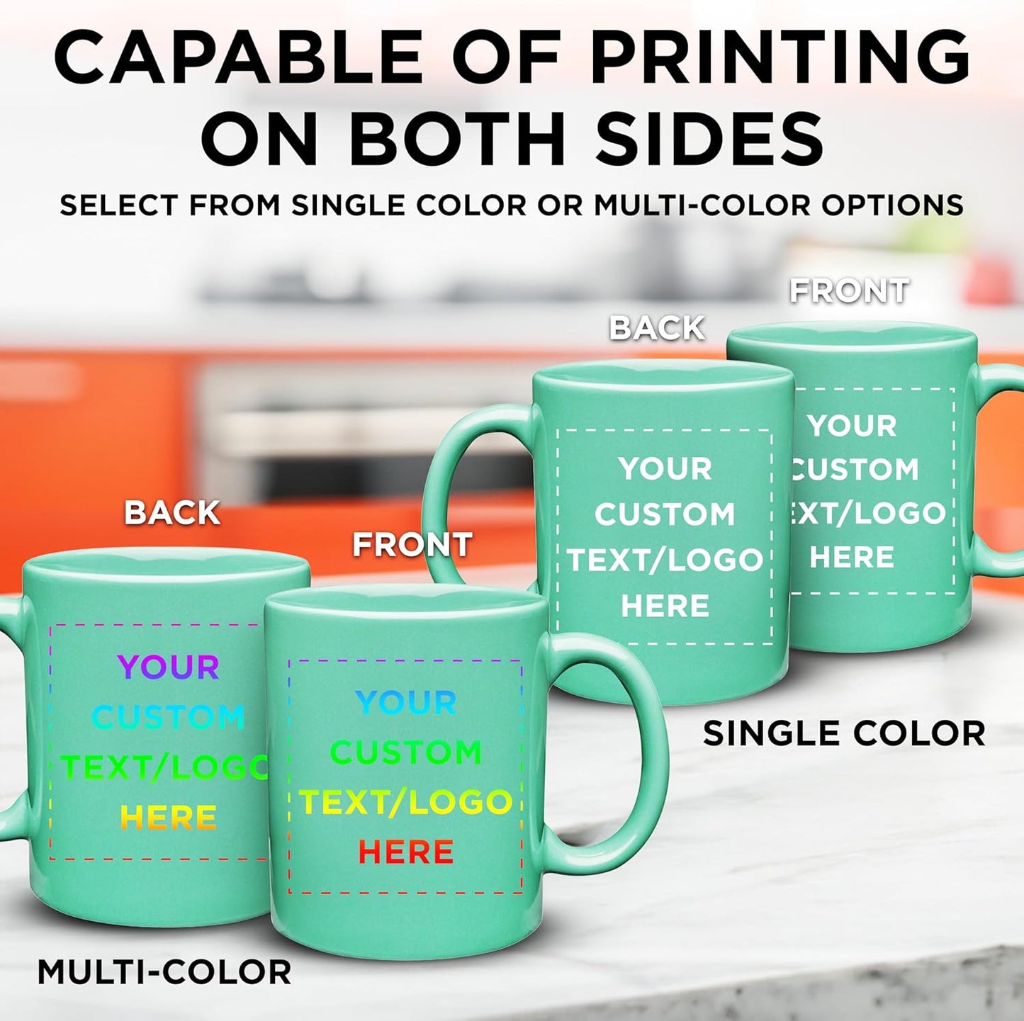 Custom Ceramic Coffee Mugs 11 oz. Set of 10, Personalized Bulk Pack - Coffee cup set, Iced coffee cup, Gaming mug - Tiffany Teal