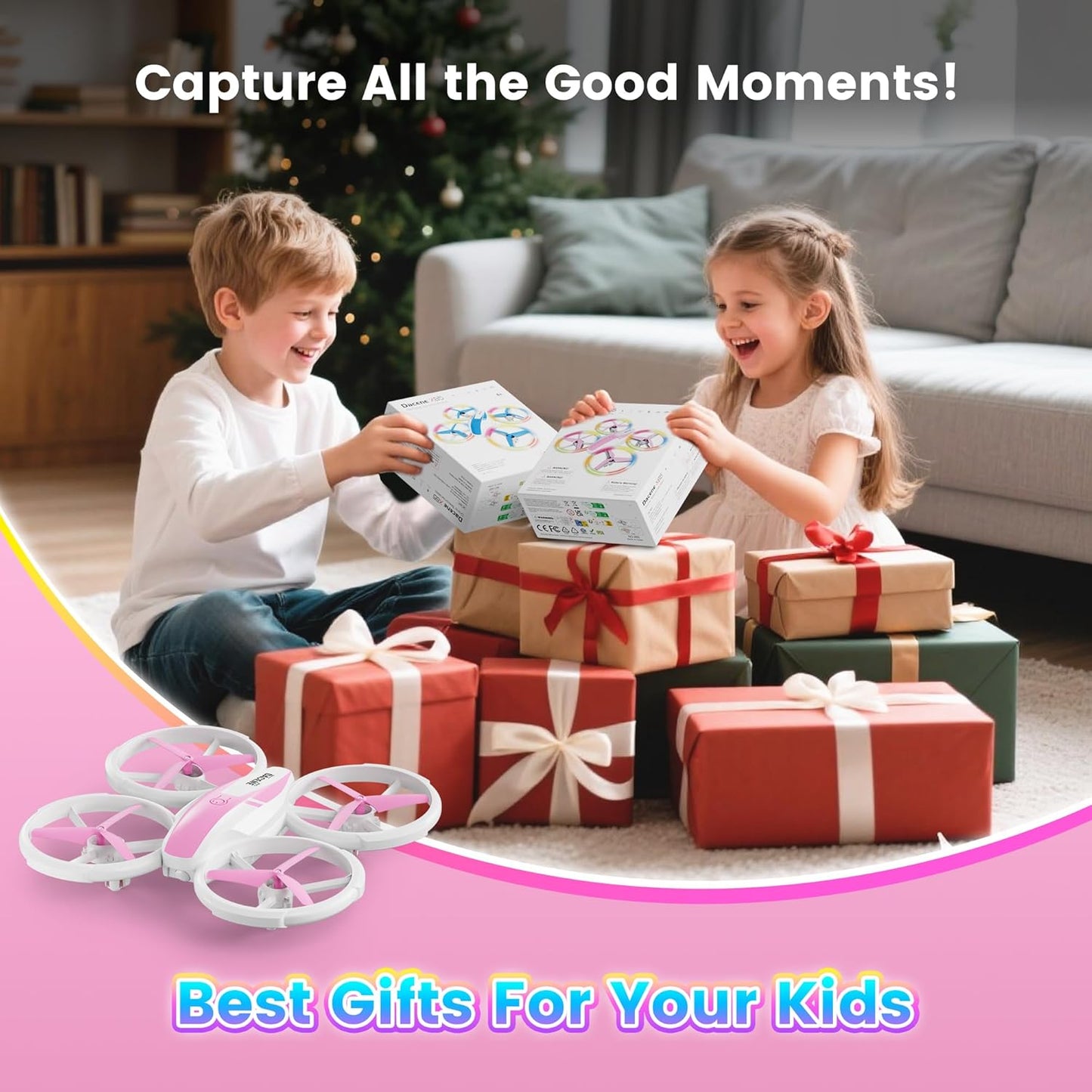 Mini Drone for Girls and Beginners with Fancy LED & Altitude Hold,Birthday Gift for Kids 8-12,Pink RC Drone with Propeller Protection,360°Flips,3 Speed Mode,Indoor Outdoor RC Quadcopter Toy