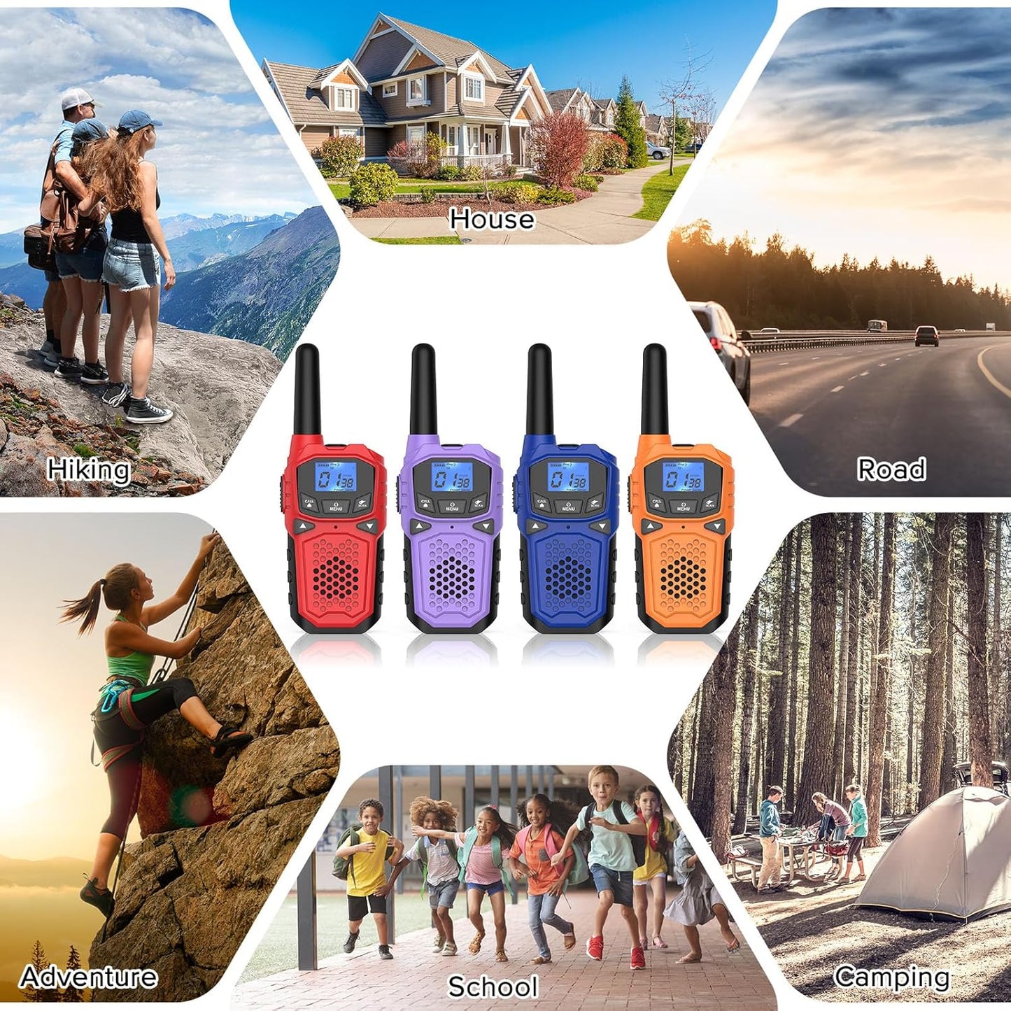 Walkie Talkies for Adults- WokTok Long Range 2 Way Radio for Camping Hiking Hand Held Hiking Accessories Camping Gear Xmas Birthday Gift for Kids,SOS Siren,NOAA Weather Alert,4 Radios