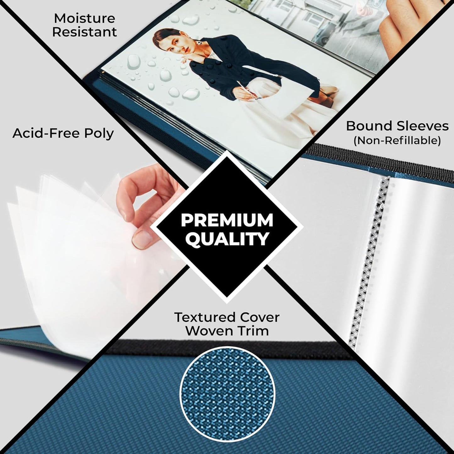 Dunwell Small Photo Album 4x6 (2-Pack, Blue), Mounting Paper, 4 x 6 Photo & Art Portfolio Presentation Book, 24 Pockets Display 48 Pages, Professional Mini Picture Book for Artwork, Postcards