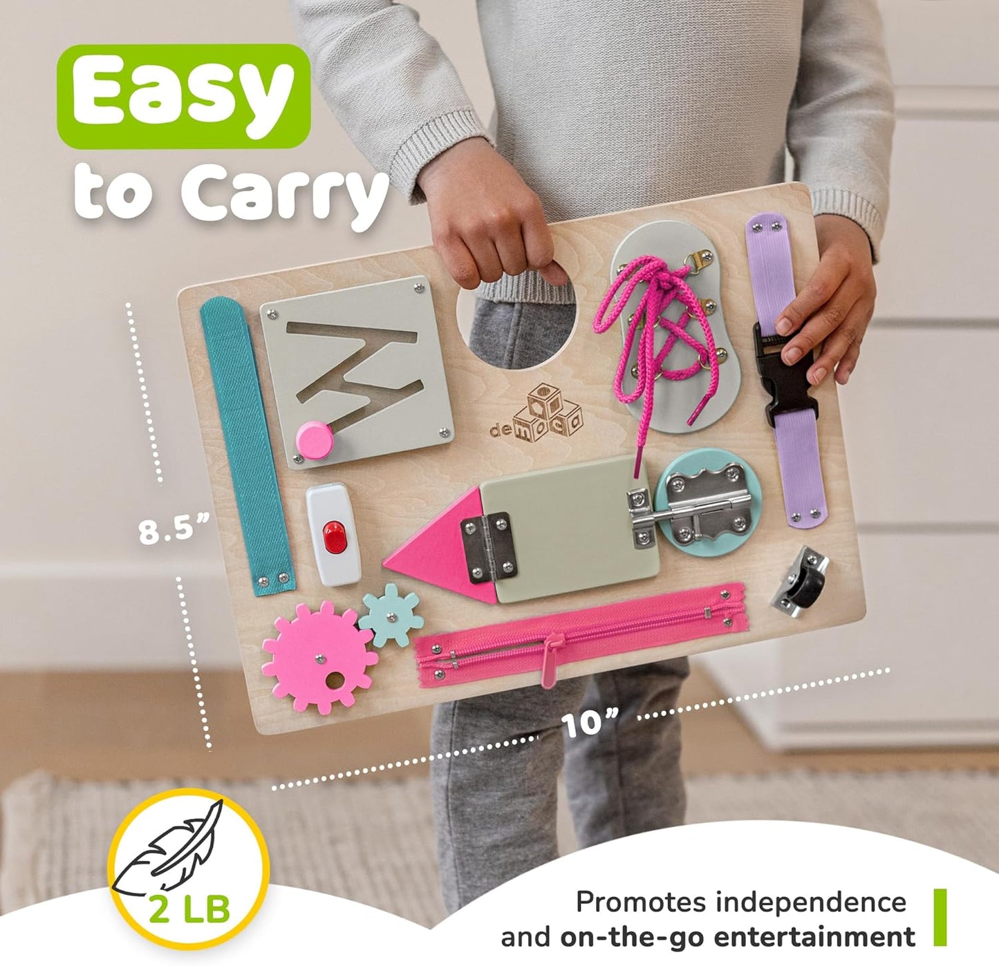 Montessori Busy Board for Toddlers, Premium Wooden Toddler Busy Board for 1 2 3 Year Old with 10 Educational Activities for Fine Motor Skills, Sensory Activity Toy for Travel, Gift for Boys & Girls