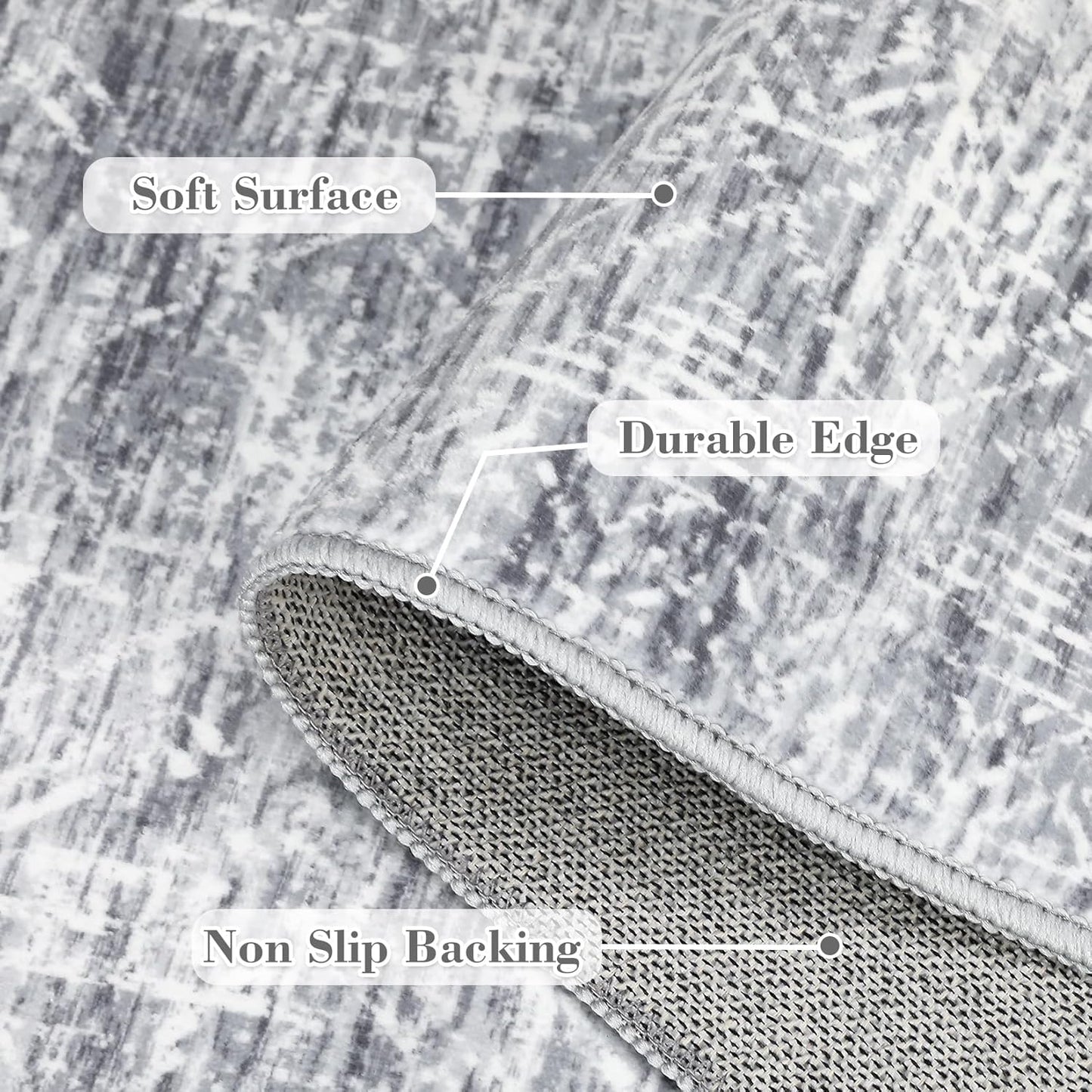 COZYLOOM 5x7 Rug Living Room Modern Washable Distressed Accent Carpet with Non-Slip Backing, Ultra-Soft Contemporary Geometric Floor Mat for Kitchen, Bedroom, Grey