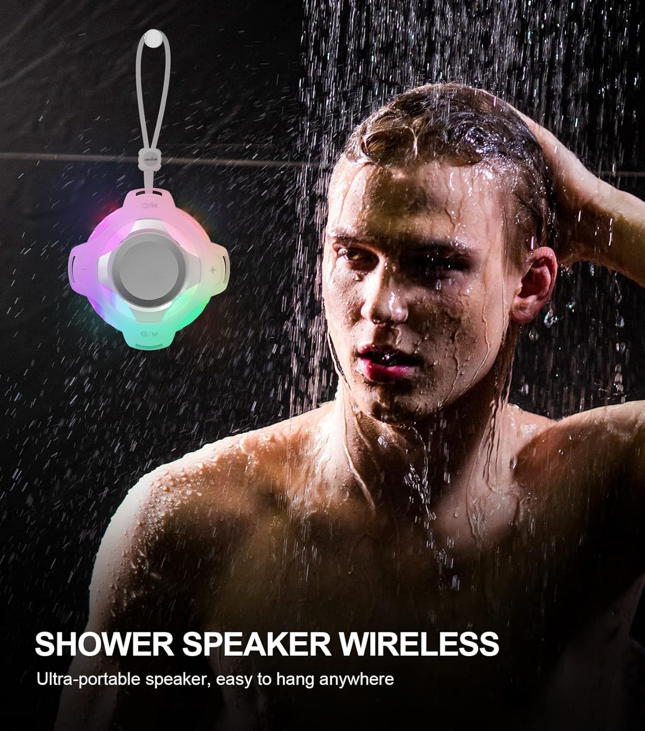 comiso Shower Bluetooth Speaker, Waterproof Bluetooth Speakers IPX7, Floating Portable Wireless Speaker with LED Light, Loud HD Sound and Bass for Travel Beach Shower, Ideal Gifts for Men and Women