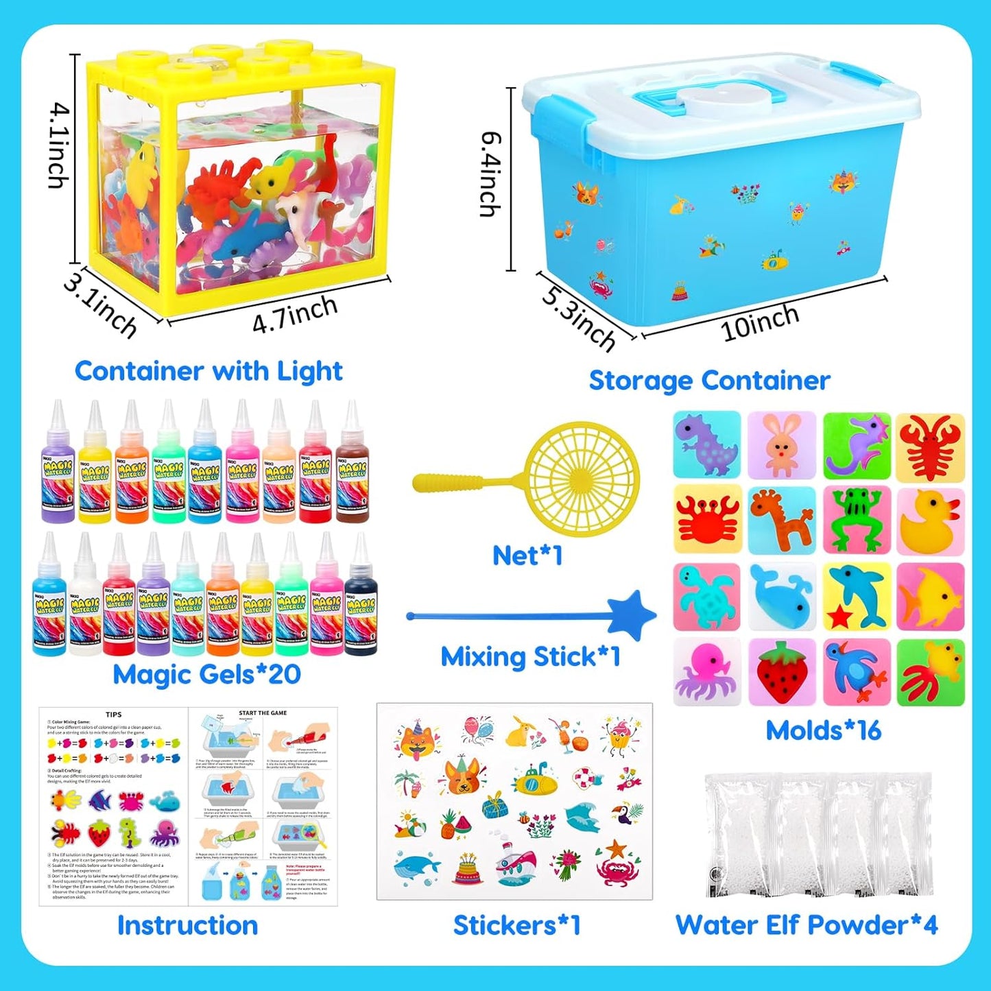 Magic Water Elf Toy Kit, Aqua Fairy Water Gel Kit for Kids with 20 Magic Gel &16 Shape Molds-DIY Elf Kits Make Your Own Water Pets Arts and Crafts for Kids 4-6 7 8 9 10 Year Old Boy Girl Gifts