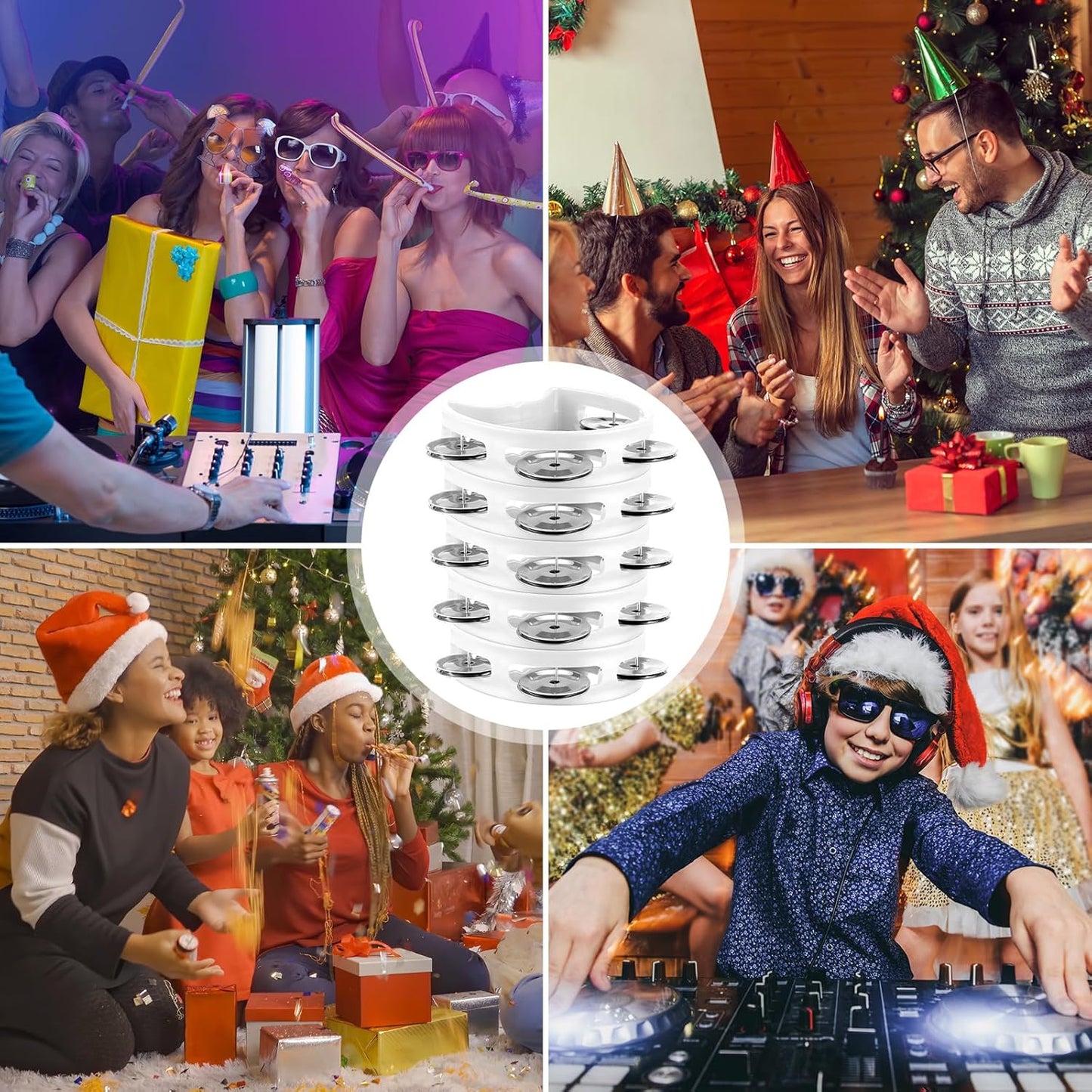 Yeshone 30 Pack Tambourine for Kids Adult Tamborines Musical Instrument Noise Makers 4 Bells Handheld Tambourines for Back to School Supplies Church Wedding Operation Christmas(White)