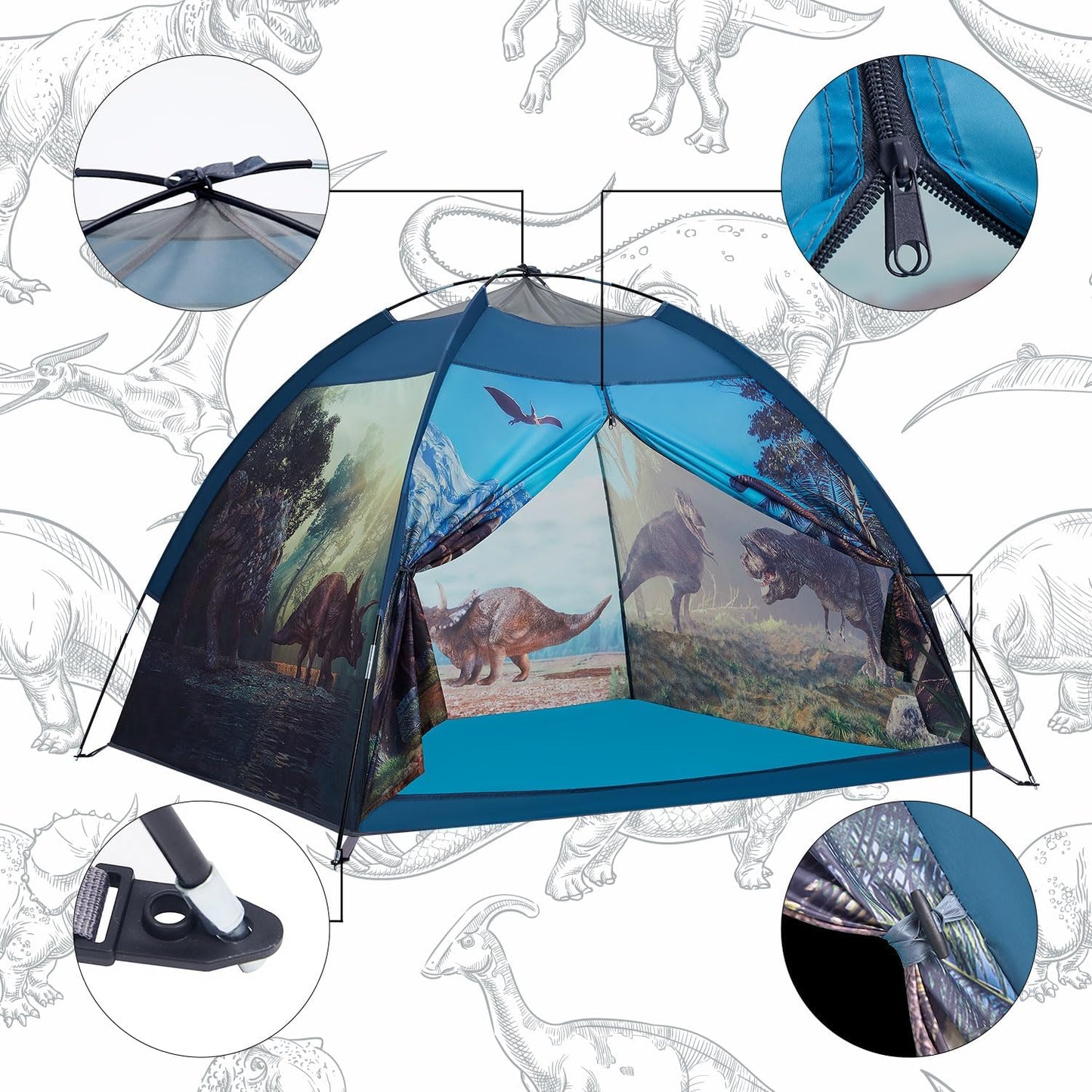 Dinosaur Kids Play Tent-61”x61”x45”Realistic Dinosaur Kids Tent Indoor & Outdoor, Pop Up Play House for Kid, Boys & Girls Age 3-12