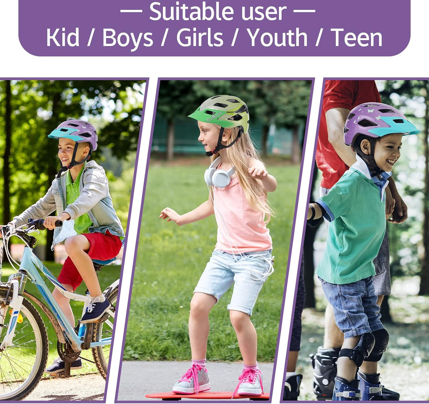 OnBros Kids Bike Helmet - Bike Helmets for 5-14 Boys or Girls with Visor, Children Bicycle Helmet for Skateboard Mountain Scooter Road Cycling, Lightweight and Adjustable 50-57CM