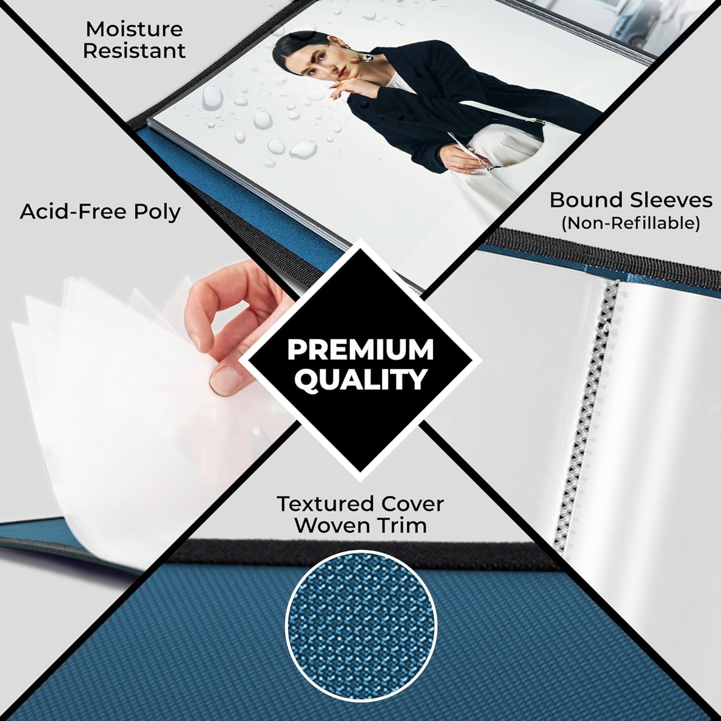 Dunwell Photo Album 8x10 (Blue) with Black Mounting Paper, 8 x 10 Photo & Art Portfolio Presentation Book, 24 Clear Sleeves, Each Shows 48 Pages, Professional Photography Book for Pictures, Artwork