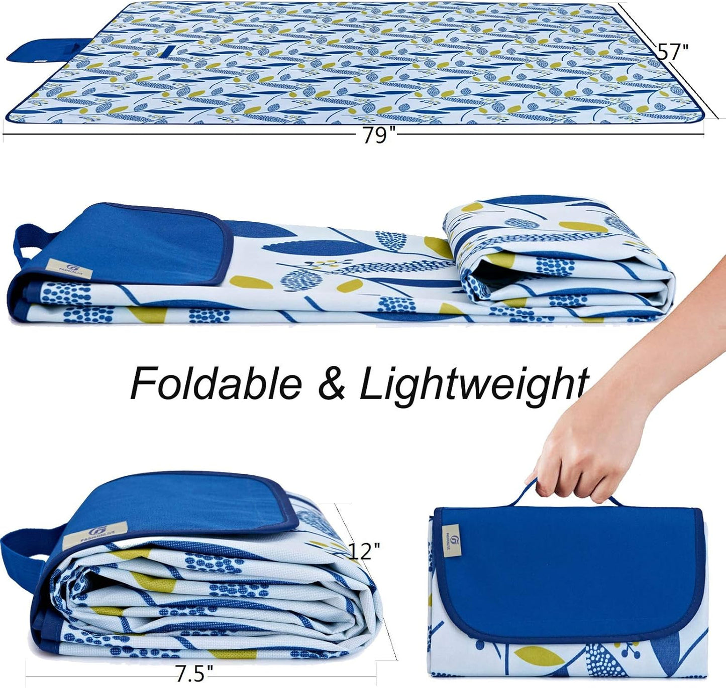 Beach Blanket Picnic Blanket Outdoor Mat Extra Large Waterproof Sand Proof Camping Blanket Lightweight Folding Portable Travel Blanket for Family Park Beach Grass, 79"x57"