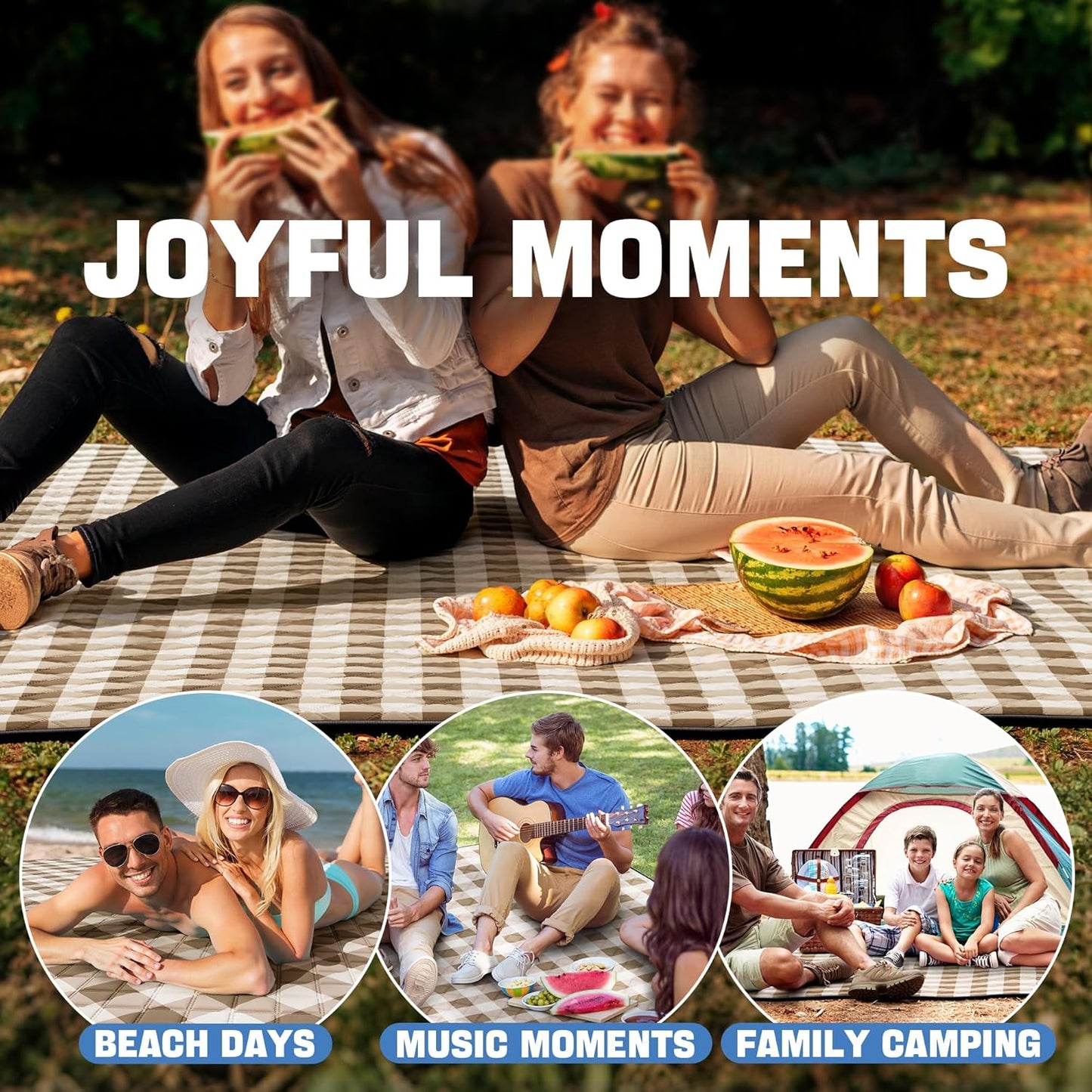 TigeJoy Extra Large Picnic Blanket Waterproof Foldable 80''x118'', Outdoor Picnic Mat Beach Blanket Sandproof for Park, Grass, Travel, Hiking, Camping Essentials, Gingham Picnic Blanket