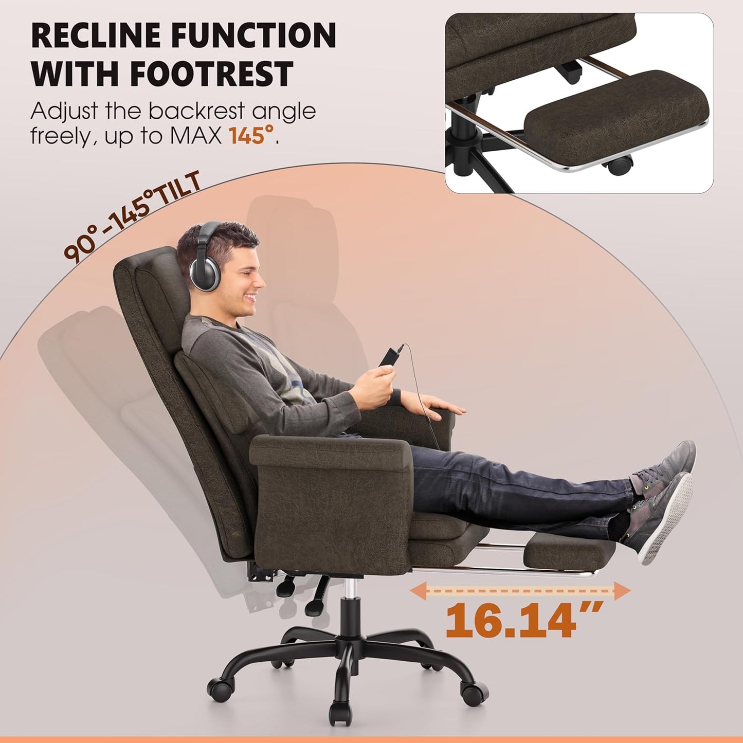 ELABEST C39 Cross Legged Office Chair with Footrest & Convertible Armrests - Pet-Friendly XL Home Desk Chair, Ergonomic Recliner with Lumbar Pillow, Criss Cross Design, Big and Tall Executive Chair