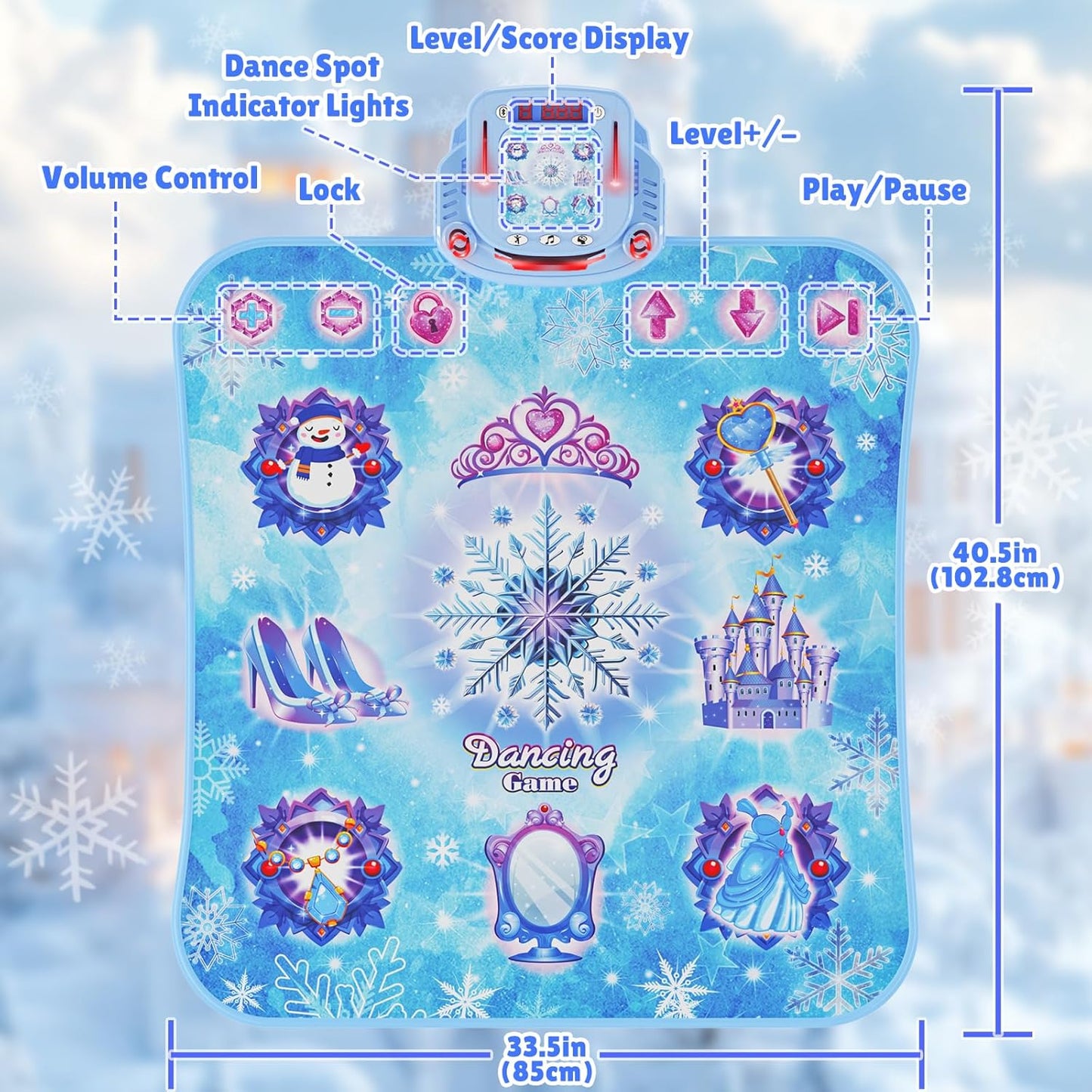 Dance Mat Toys Girl Gift: 8-Button Frozen Dance Pad Wireless Bluetooth Electronic Dance Game for Kids with 4 Game Modes LED Light Built-in Music Birthday Gifts for 3 4 5 6 7 8 9 10+ Years Old Girls