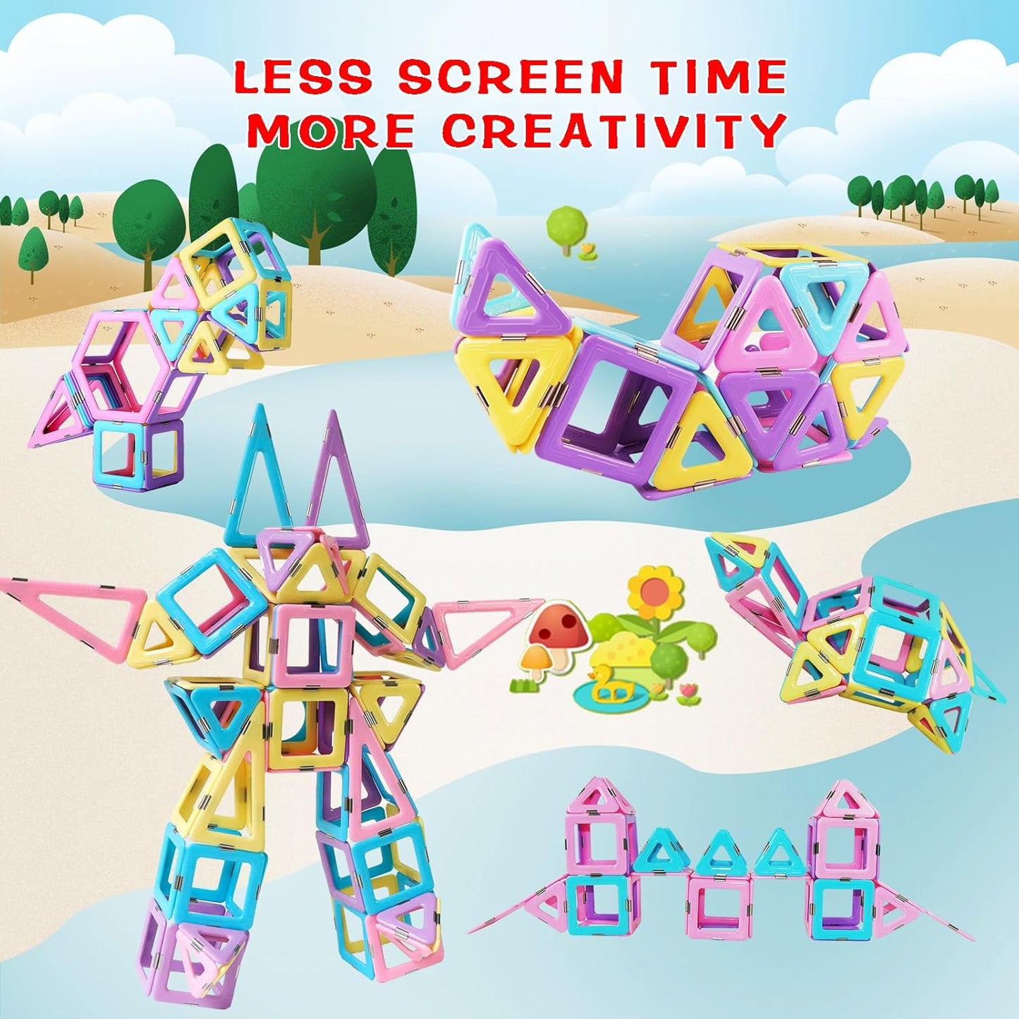 Magnetic Tiles 80pcs Magnet Building Blocks Set Creative Stacking Toys for Kids, 3D DIY Construction Kit Preschool Child Montessori Toys STEM Learning Toys Gifts for Girls Boys 3 4 5 6 7 Years