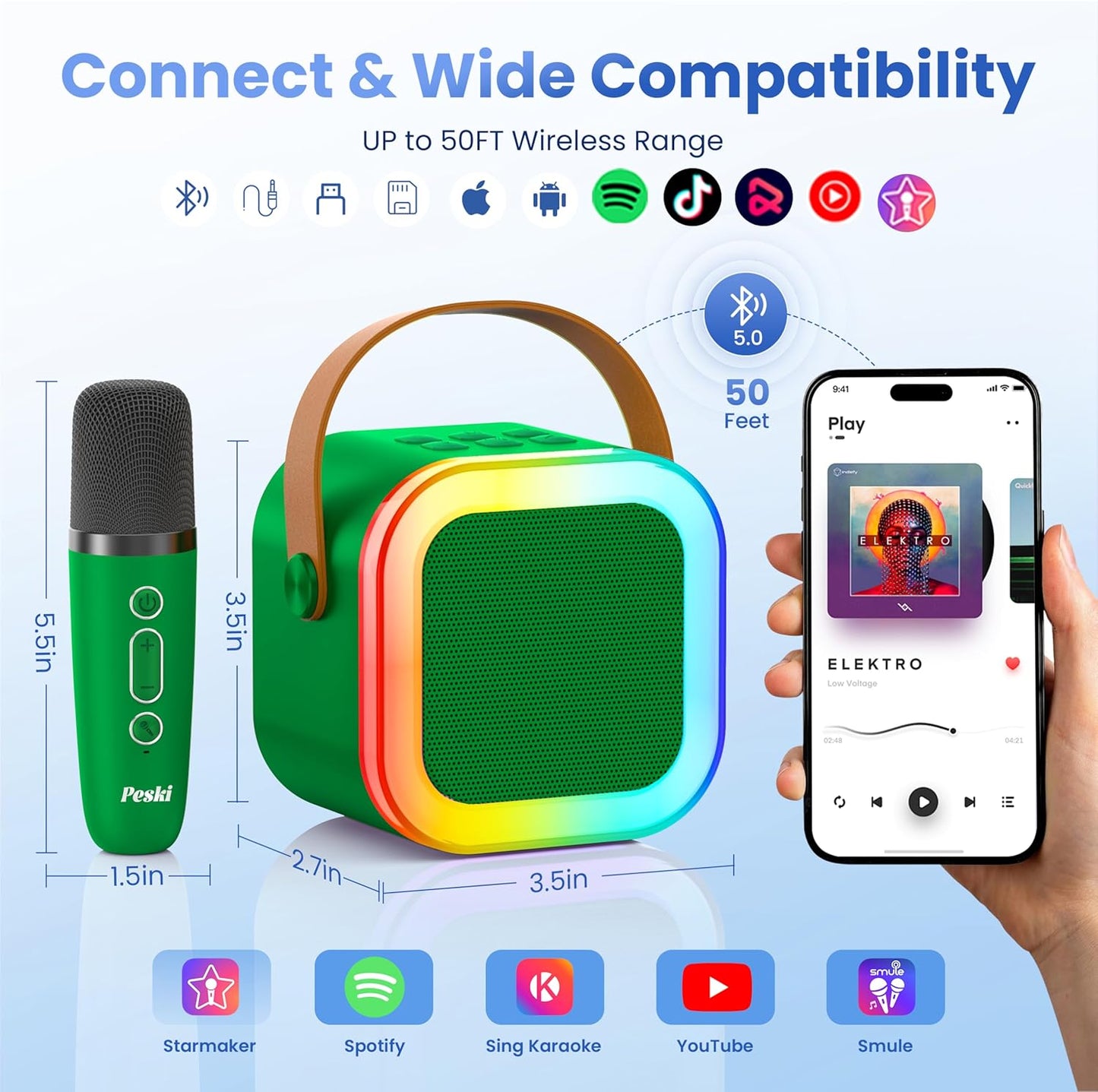 Karaoke Machine for Kids Adults, Portable Bluetooth Mini Karaoke Microphone Singing Speaker Karaoke Player with 2 Wireless Mic, for All Smartphones,Birthday, Family,Home Party (Dark Green)