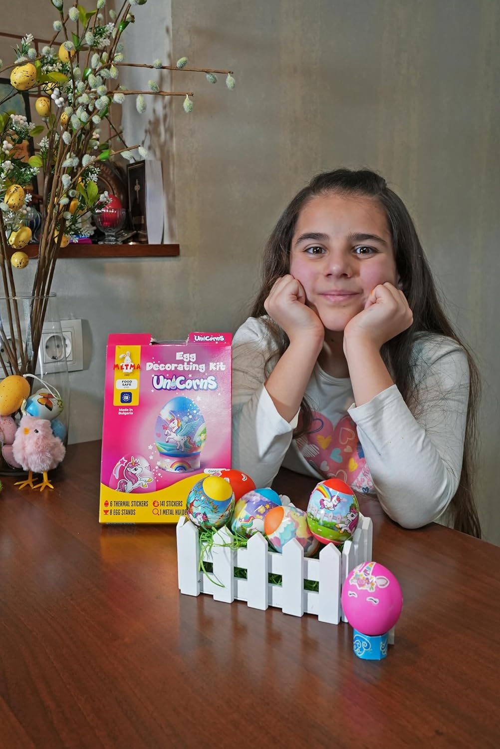METMA 1999 Egg Decorating Kit Unicorns - Complete Decorative Eggs Set with Liquid Dyes, Stickers, Egg Spinner, and More - Fun Easter Egg Dye Kit Arts and Crafts for Kids