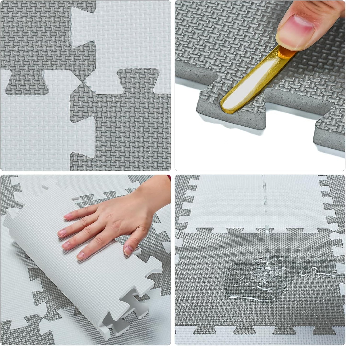 qqpp EVA Rubber 18 Tiles Interlocking Puzzle Foam Floor Mats - Baby Play Mat for Playing | Exercise Mat for Home Workout. White, Gray. QC-ALb18N