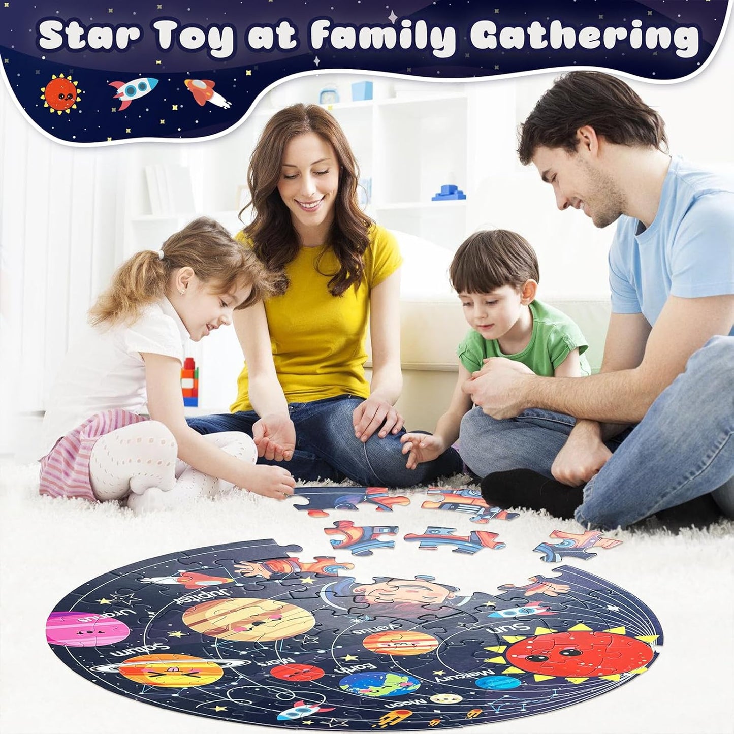 Puzzles for Kids Ages 4-6 with Solar System Planets, 70 Piece Round Large Kids Floor Puzzles for Ages 3 4 5 6 7 8, Educational Toy Gift Jigsaw Puzzles for 5 Year Old Boys Girls