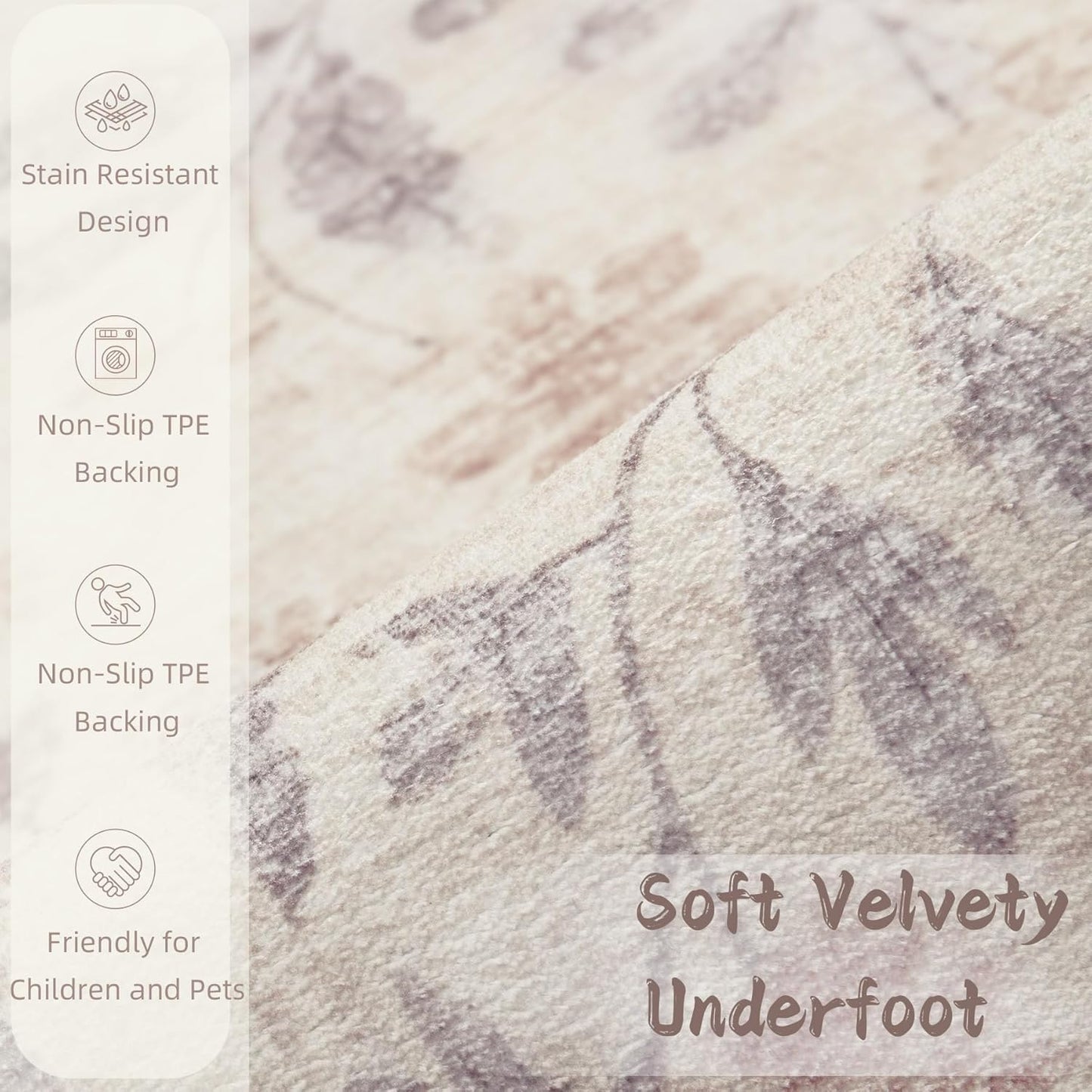 Door Mat Indoor Entrance Rug 2x3, Washable Soft Floral Boho Area Rug Non-Slip Low Pile Small Throw Rugs for Entryway, Kitchen, Entry, Kids Room(2'x3', Floral Beige)