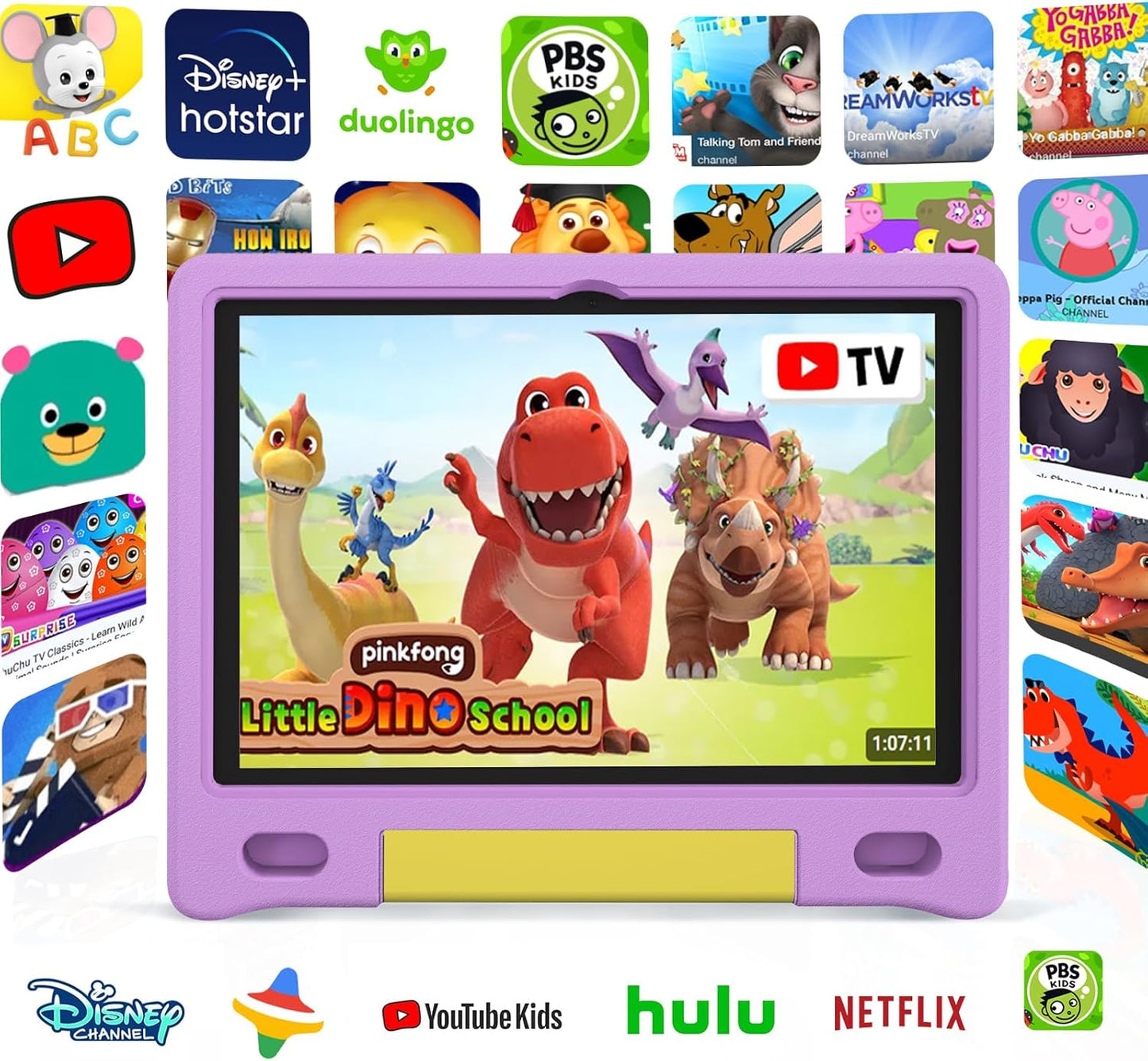 Tablet for Kids 10.1 inch Android 14, 8GB+64GB(TF 1TB) 6000mAh Kids Tablet WiFi6 Parental Control,Face Unlock, 1280 * 800 HD Screen (Purple)