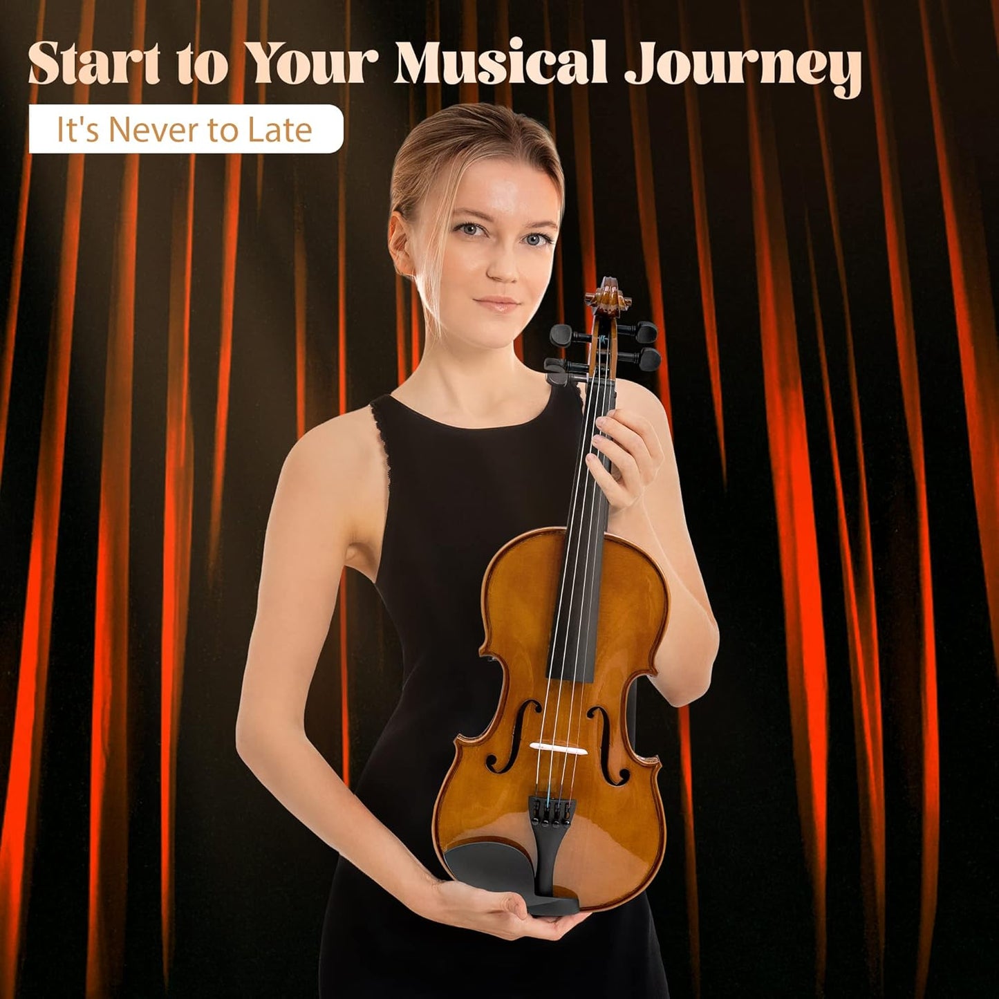 Poseidon Violin for Beginners Adult Fiddle Set, Acoustic Violin Solid Wood Violin 4/4 with Case, Two 4/4 Strings, Two Bows, Two Bridges, Two Rosins, Clip-on Tuner, Shoulder Rest Manual - Glossy German