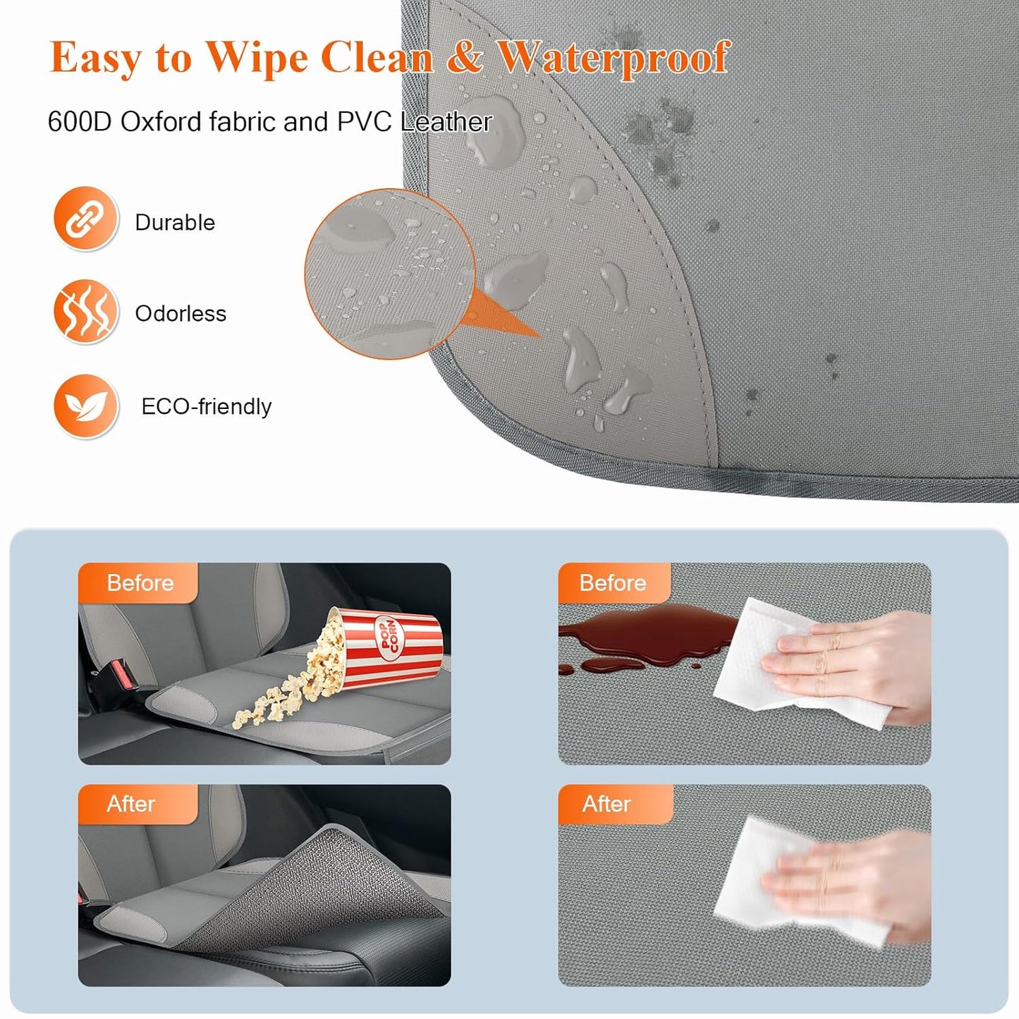 Car Seat Protector for Child Car Seat, Waterproof Durable 600D Fabric Car Seat Cover with Padding, Non-Slip Backing Mesh Pockets for Baby and Pet