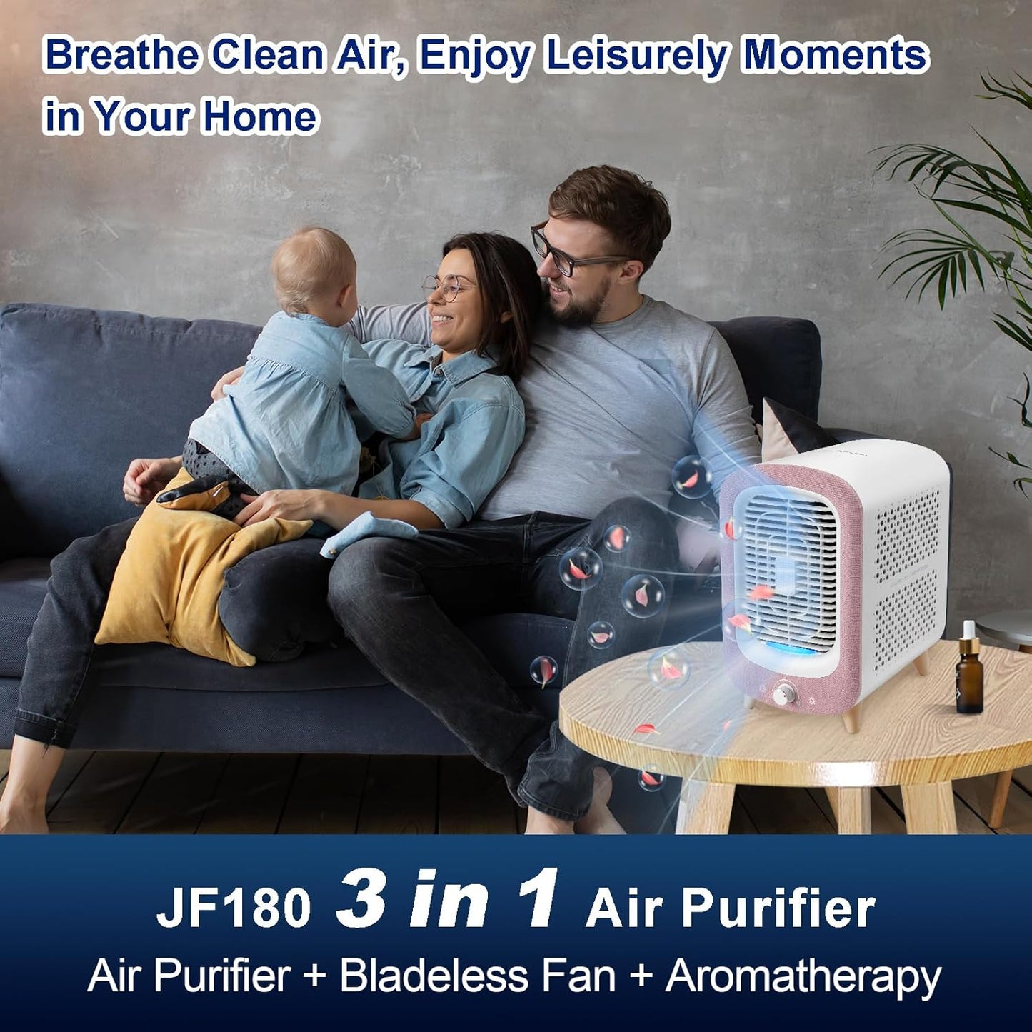 Jafanda Air Purifier for Home Bedroom 780sq ft, HEPA & Activated Carbon, Air Cleaner with Fragrance Sponge & Nightlight for Smoke, Allergies, Dust, Odor, VOC, Pet Dander, Pollen, Office, Desktop, Pink