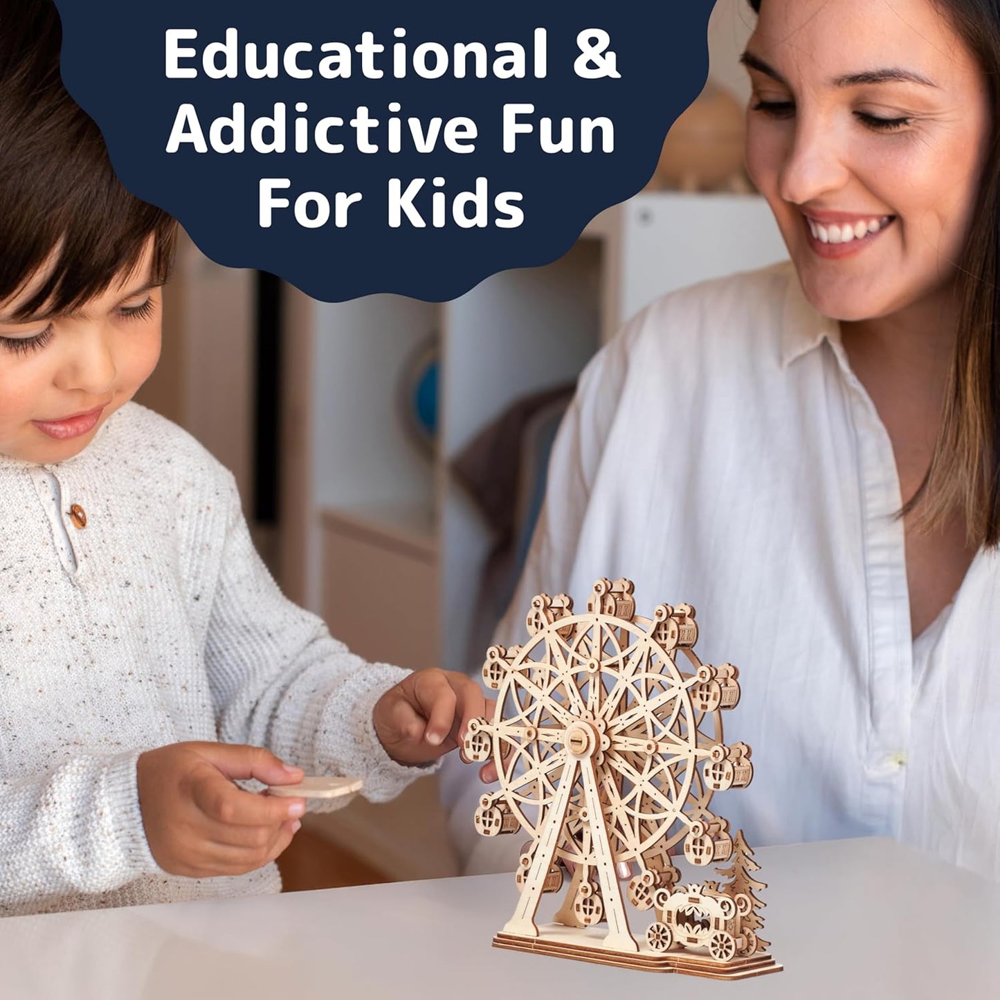 Prextex Ferris Wheel 3D Puzzle Wooden - 115 Precision Pieces Sturdy Wood - No Glue Needed for Assembly - Fun & Educational for Ages 8+ - Ideal for Hobbyists, Collectors, Decor, & Gifts