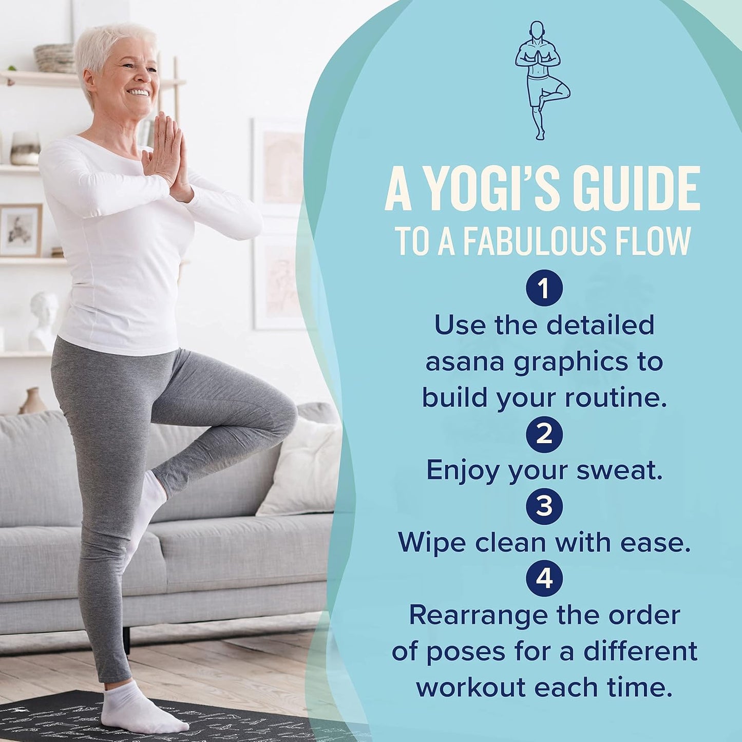 NewMe Fitness Yoga Mat for Women and Men - Large, 5mm Thick, 68 Inch Long, Non Slip Exercise Mats w/ 70 Printed Yoga Poses for Pilates, Workout and Stretching - Home and Gym Essentials