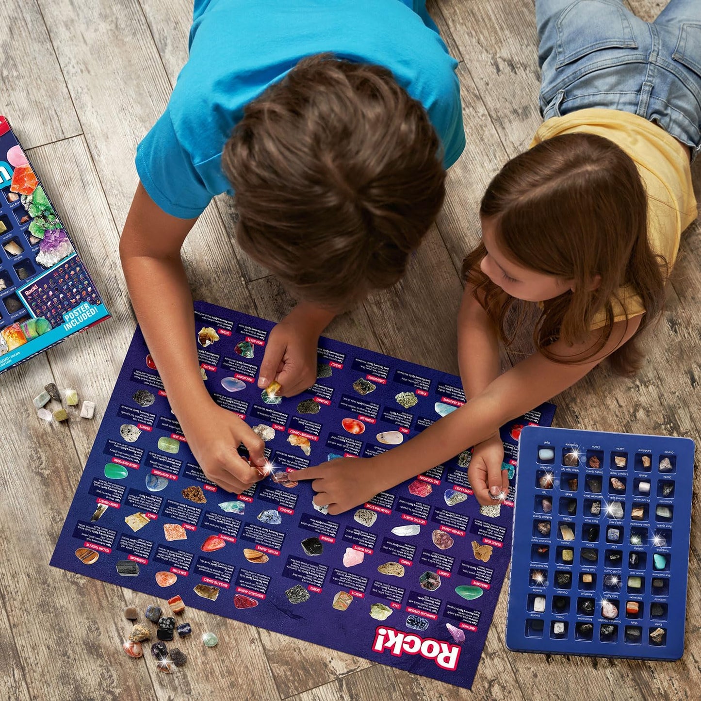 XXTOYS Rocks Collection 48 PCS Rock and Mineral Education Set Gemstones for Kids Geology Gem Kit with Tiger’s Eye Rose Quartz Red Jasper and More Identification Guide STEM Science Education